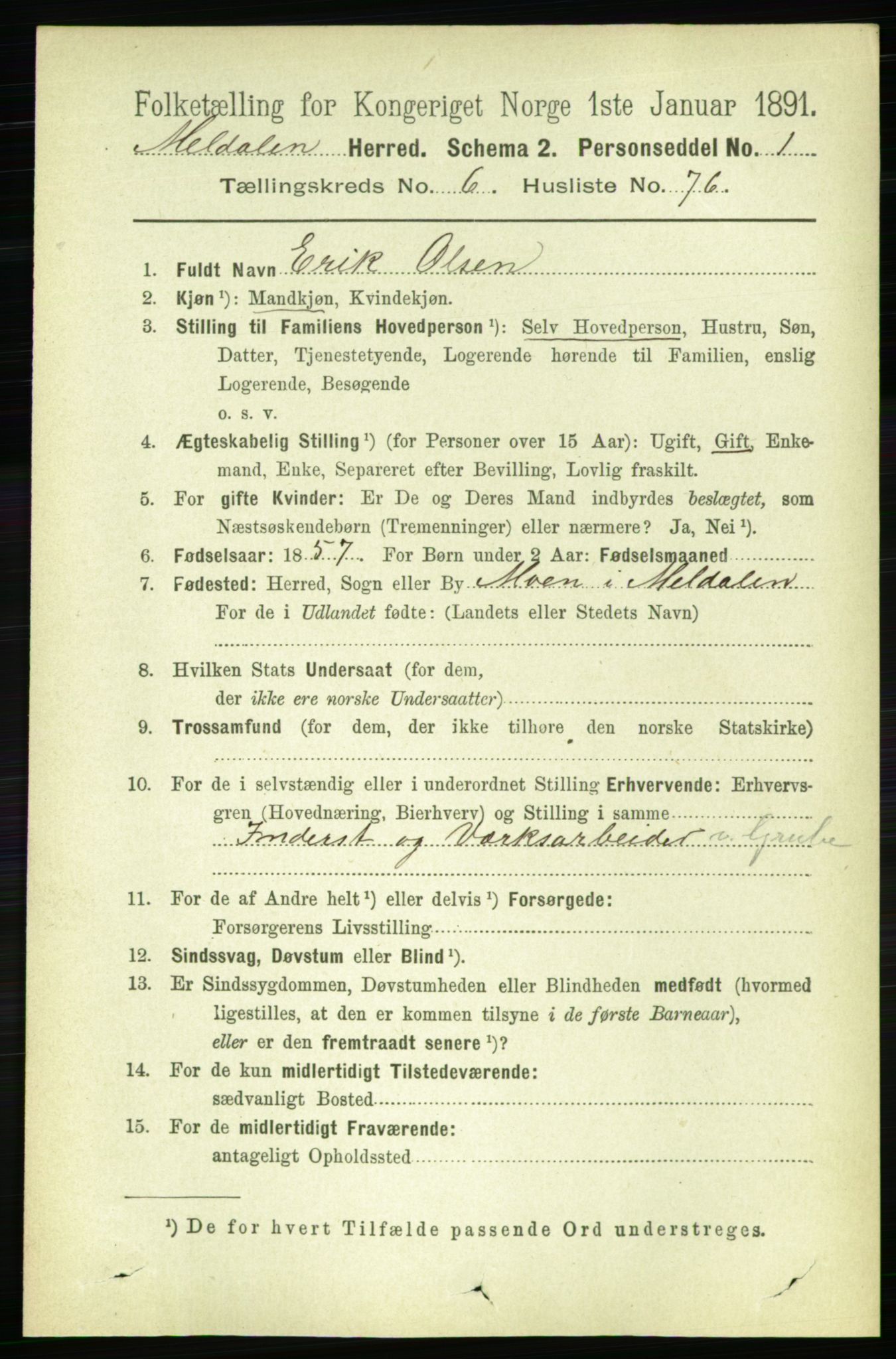 RA, 1891 census for 1636 Meldal, 1891, p. 3317