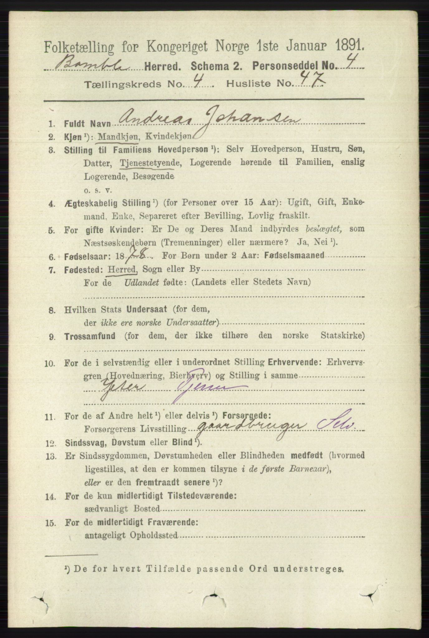 RA, 1891 census for 0814 Bamble, 1891, p. 2018