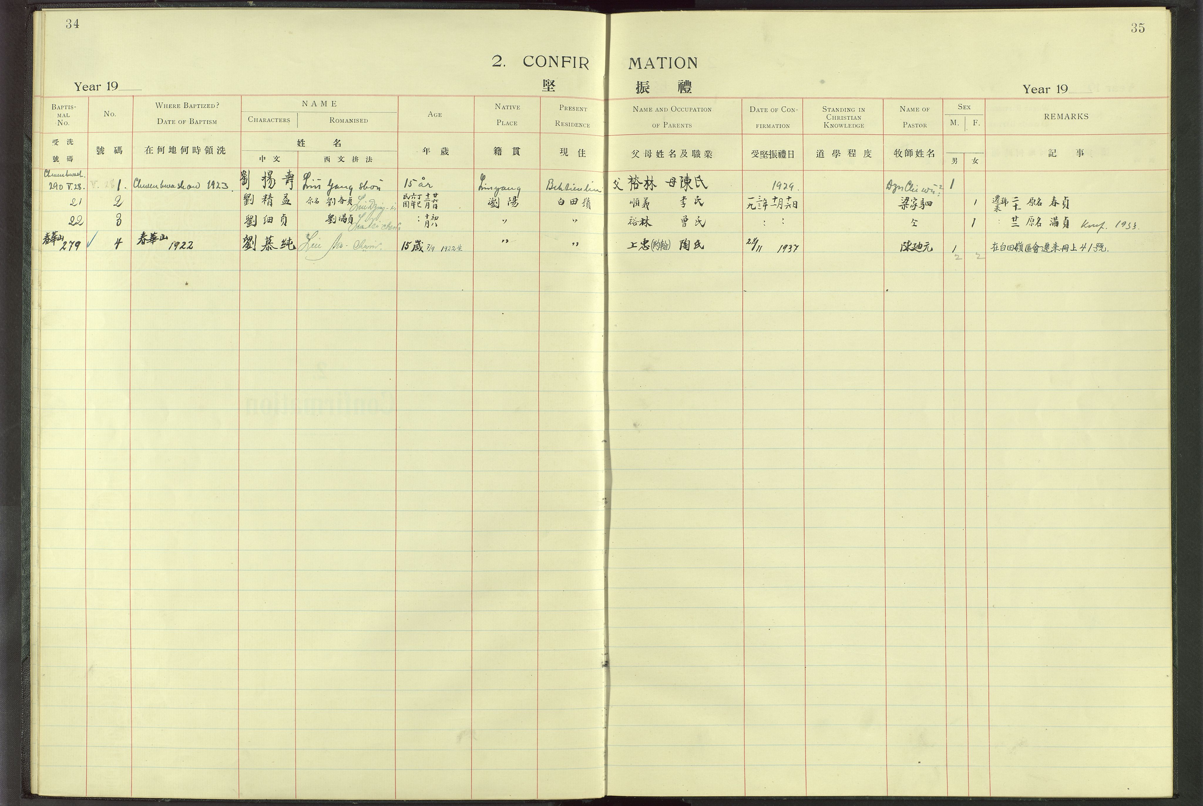 Det Norske Misjonsselskap - utland - Kina (Hunan), VID/MA-A-1065/Dm/L0007: Parish register (official) no. 52, 1931-1945, p. 34-35