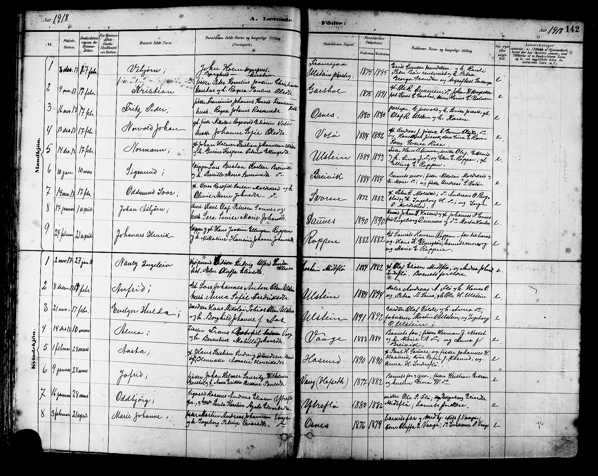 Ministerialprotokoller, klokkerbøker og fødselsregistre - Møre og Romsdal, AV/SAT-A-1454/509/L0112: Parish register (copy) no. 509C02, 1883-1922, p. 142