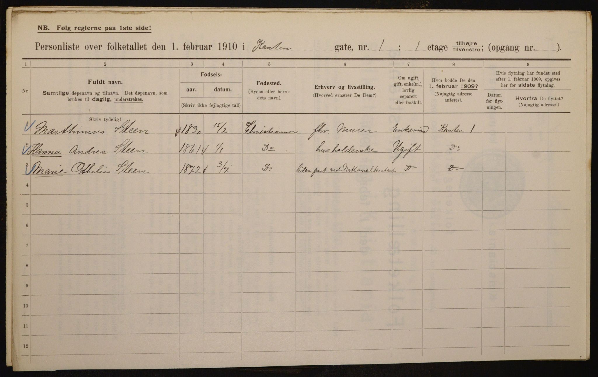 OBA, Municipal Census 1910 for Kristiania, 1910, p. 46735