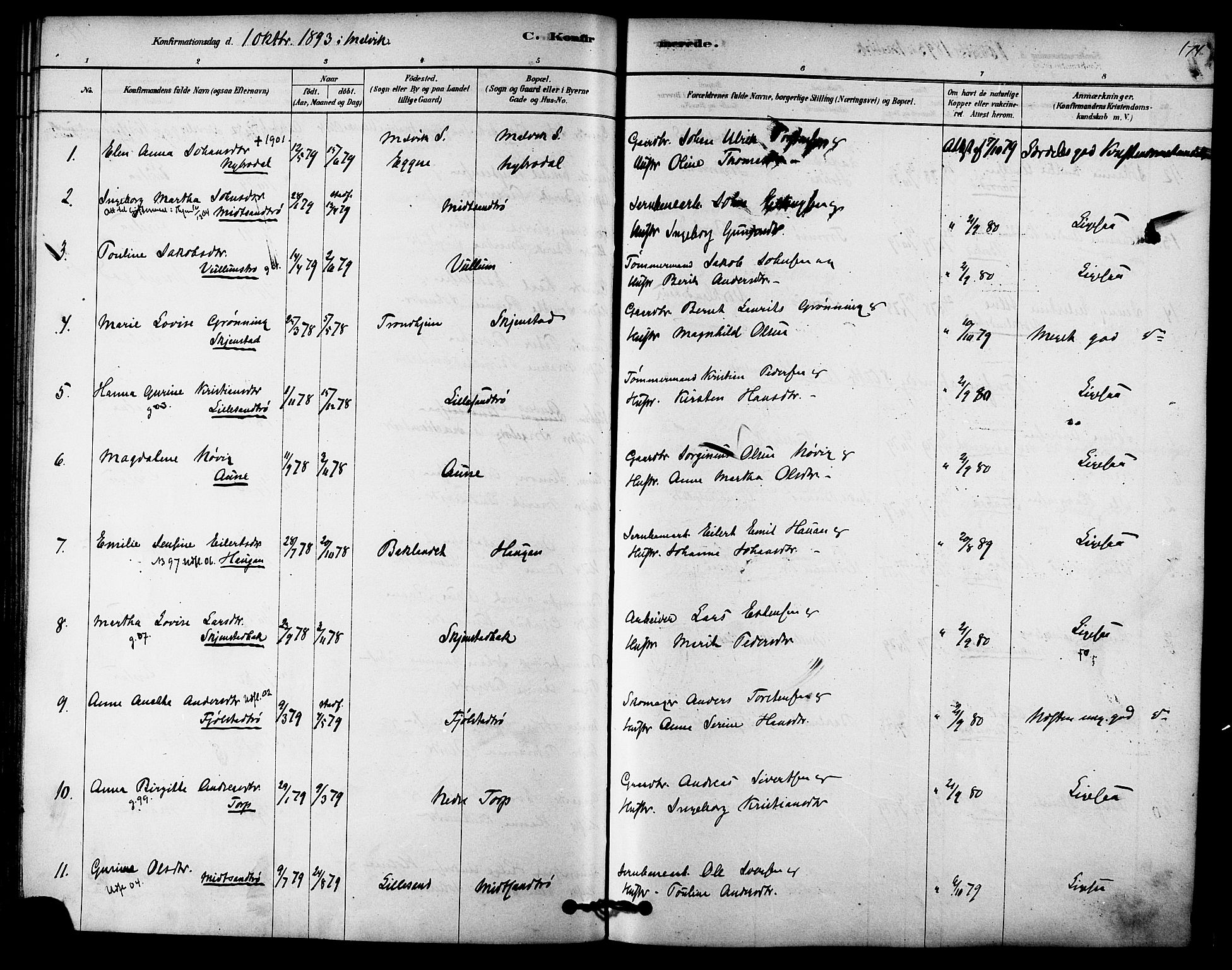 Ministerialprotokoller, klokkerbøker og fødselsregistre - Sør-Trøndelag, AV/SAT-A-1456/616/L0410: Parish register (official) no. 616A07, 1878-1893, p. 174