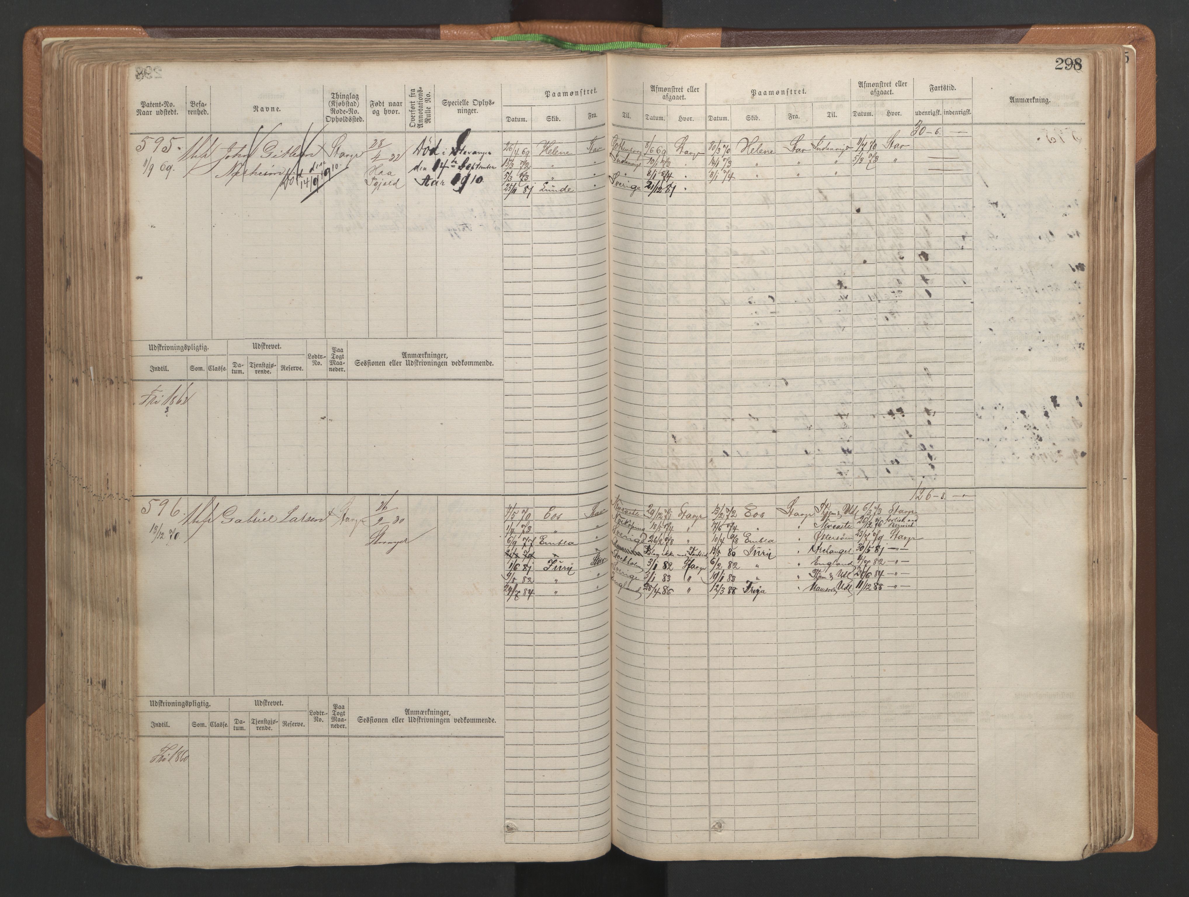 Stavanger sjømannskontor, AV/SAST-A-102006/F/Fb/Fbb/L0004: Sjøfartshovedrulle, patentnr. 1-792 (del 1), 1869-1880, p. 304