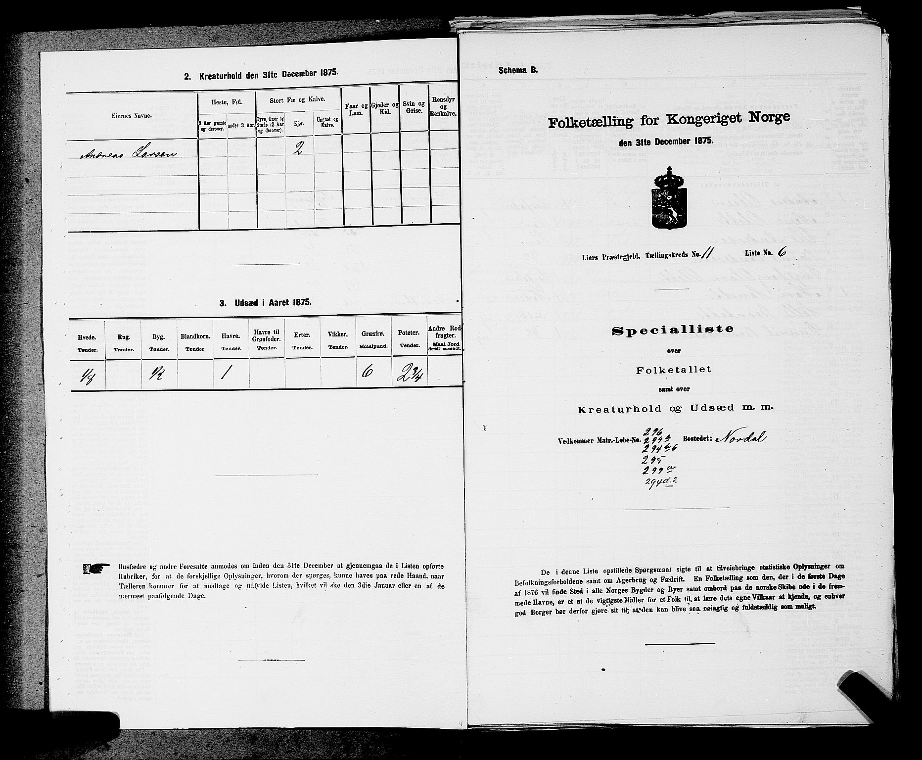 SAKO, 1875 census for 0626P Lier, 1875, p. 1782