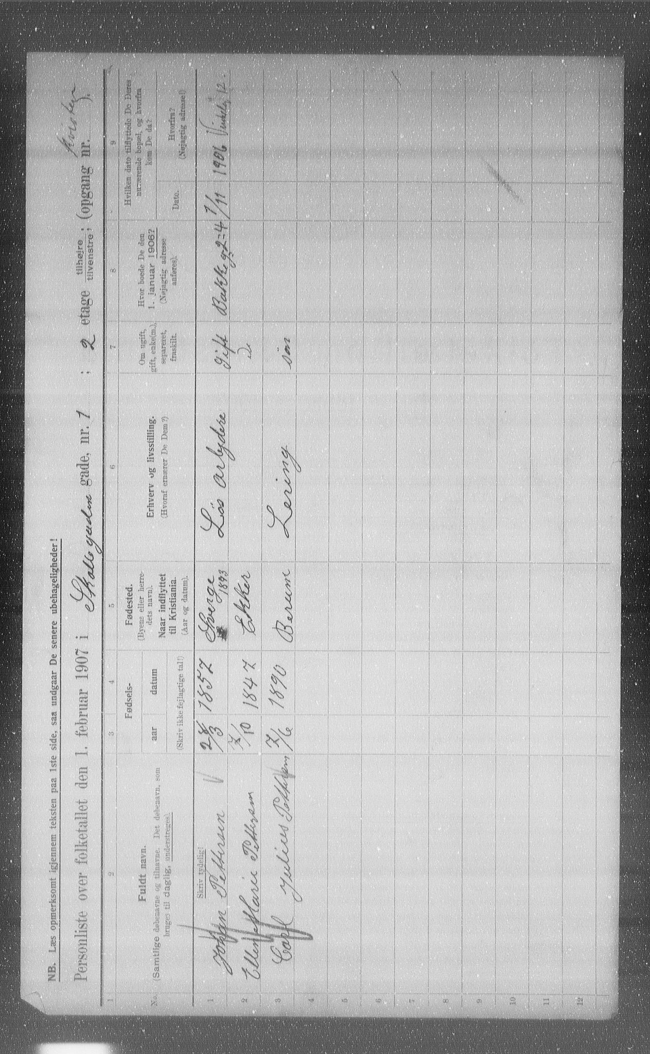 OBA, Municipal Census 1907 for Kristiania, 1907, p. 49122