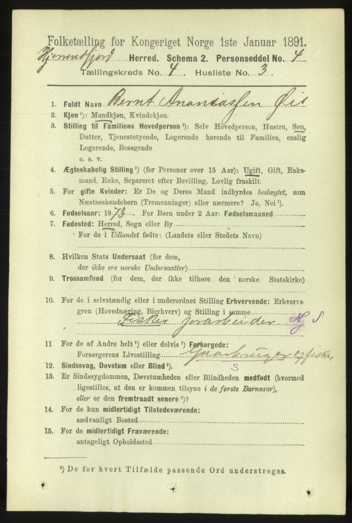 RA, 1891 census for 1522 Hjørundfjord, 1891, p. 689