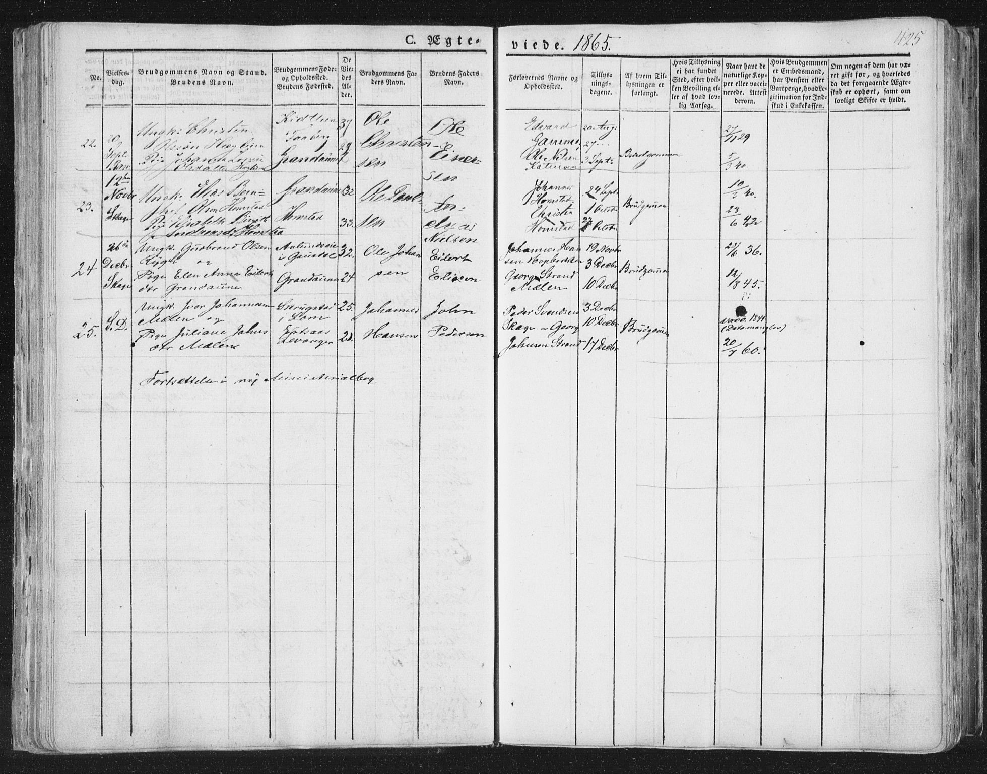 Ministerialprotokoller, klokkerbøker og fødselsregistre - Nord-Trøndelag, SAT/A-1458/764/L0552: Parish register (official) no. 764A07b, 1824-1865, p. 425