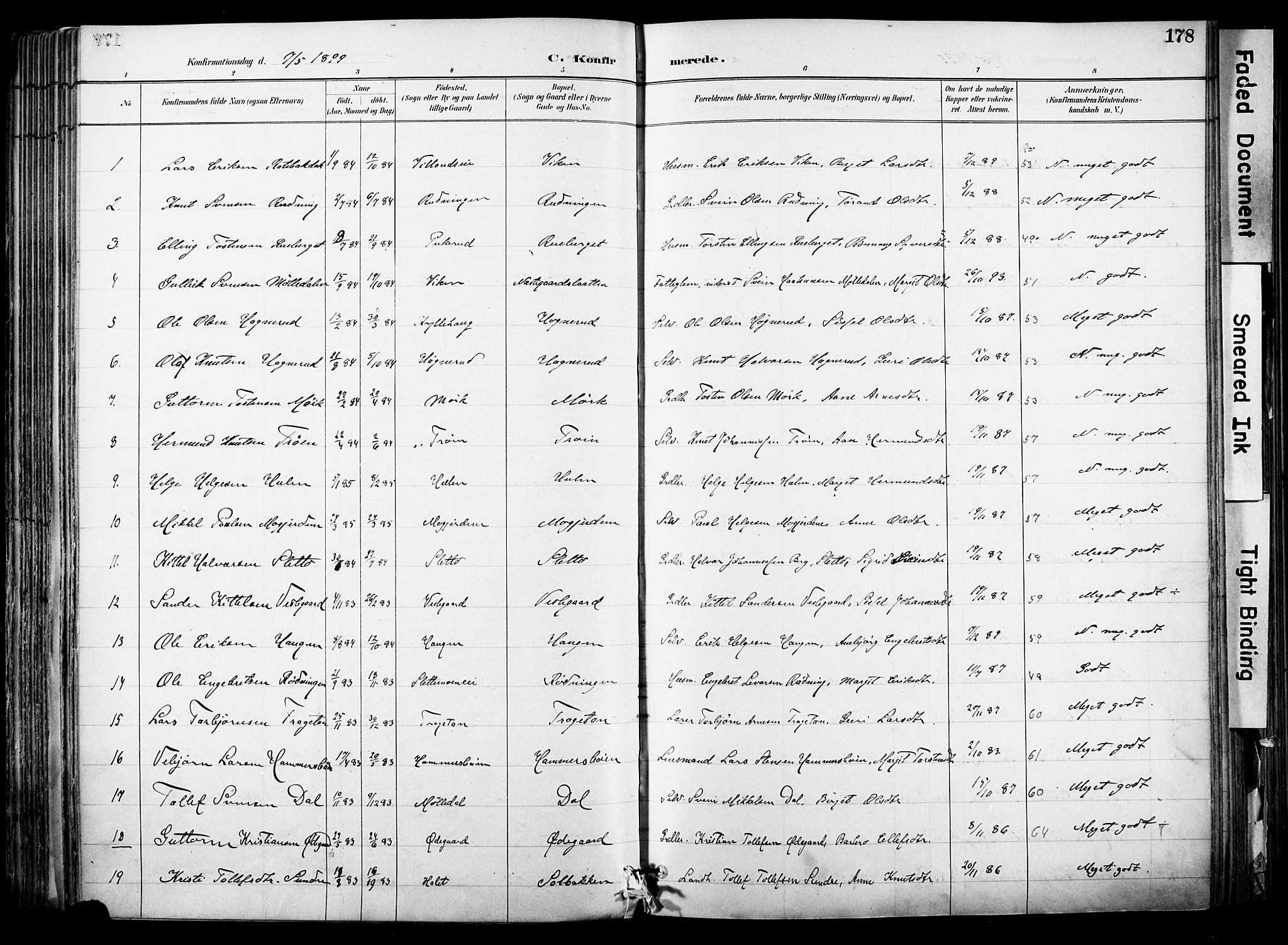 Hol kirkebøker, AV/SAKO-A-227/F/Fa/L0003: Parish register (official) no. I 3, 1887-1918, p. 178