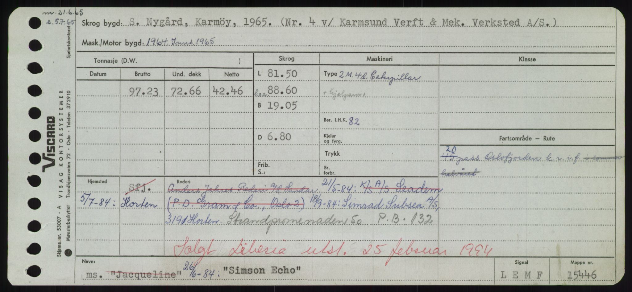 Sjøfartsdirektoratet med forløpere, Skipsmålingen, RA/S-1627/H/Hd/L0033: Fartøy, Sevi-Sjø, p. 187