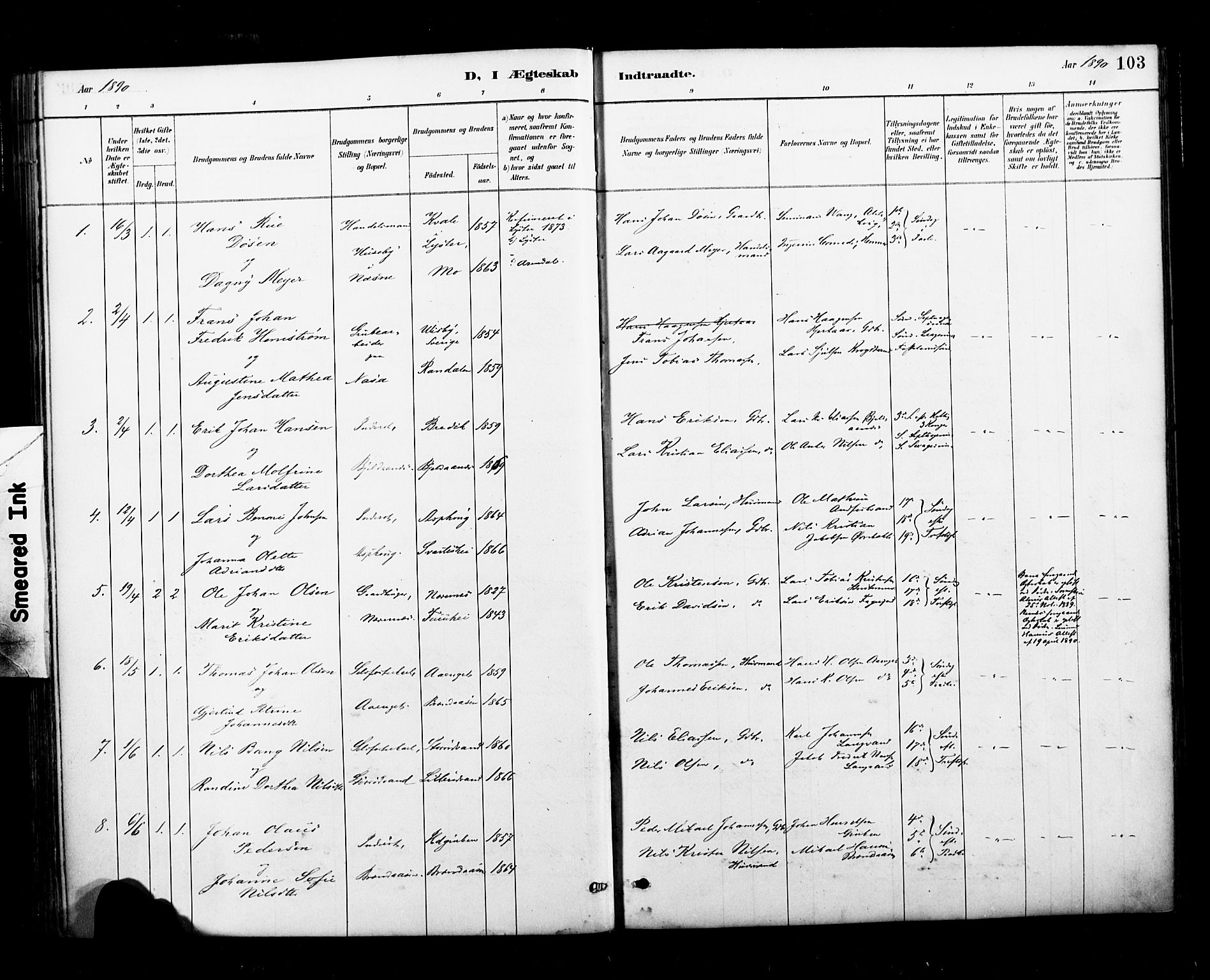 Ministerialprotokoller, klokkerbøker og fødselsregistre - Nordland, AV/SAT-A-1459/827/L0401: Parish register (official) no. 827A13, 1887-1905, p. 103