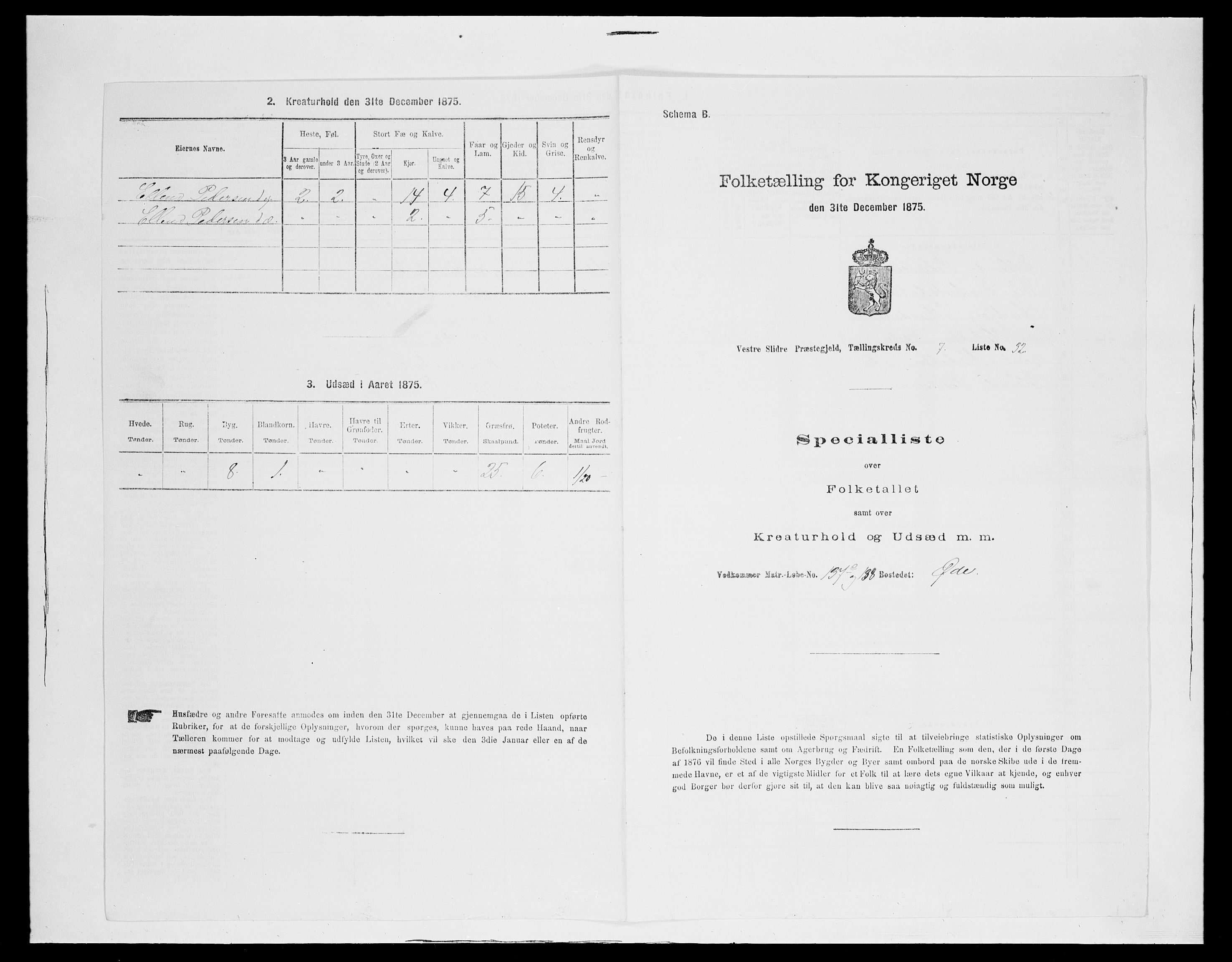 SAH, 1875 census for 0543P Vestre Slidre, 1875, p. 940