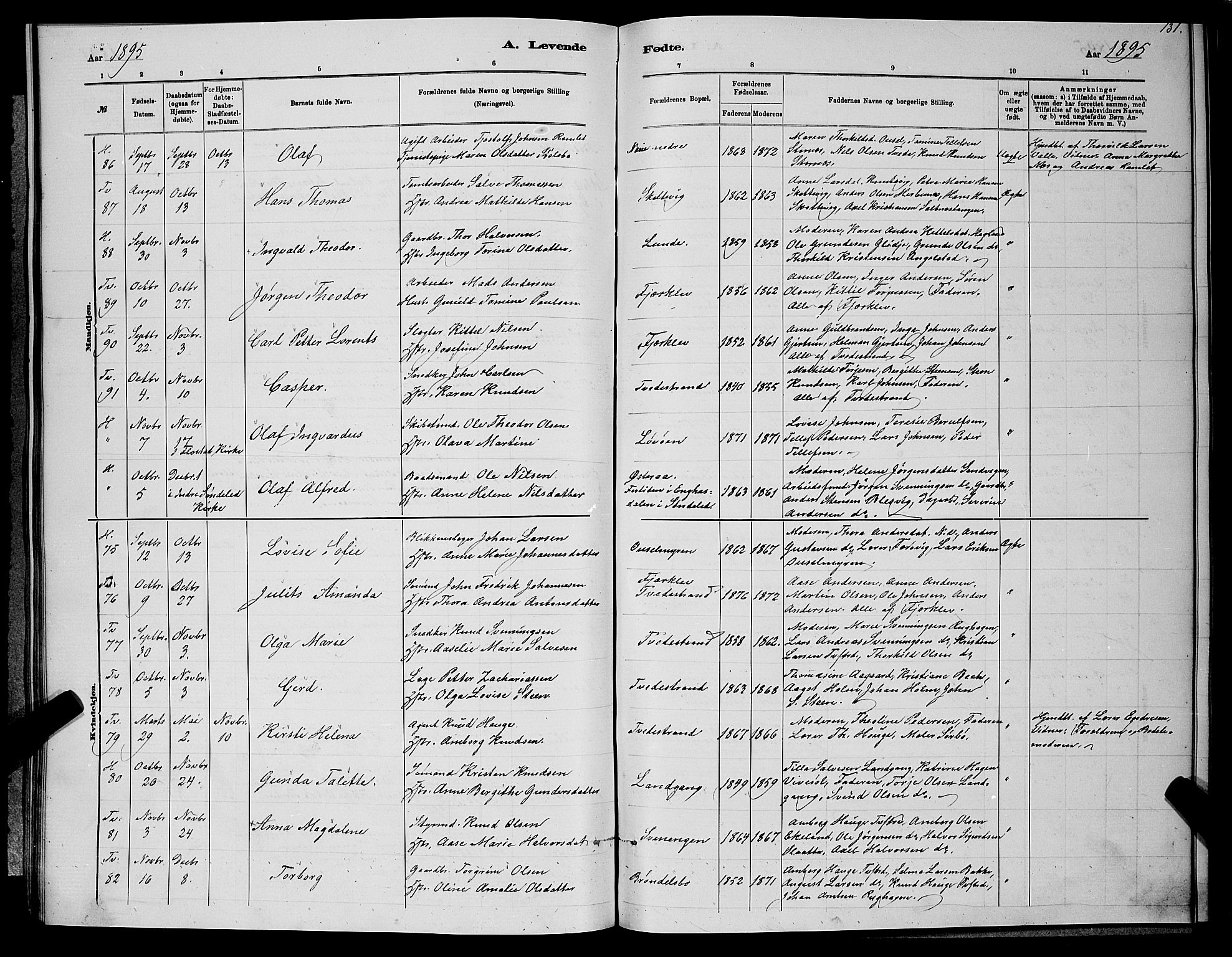 Holt sokneprestkontor, AV/SAK-1111-0021/F/Fb/L0010: Parish register (copy) no. B 10, 1883-1896, p. 132