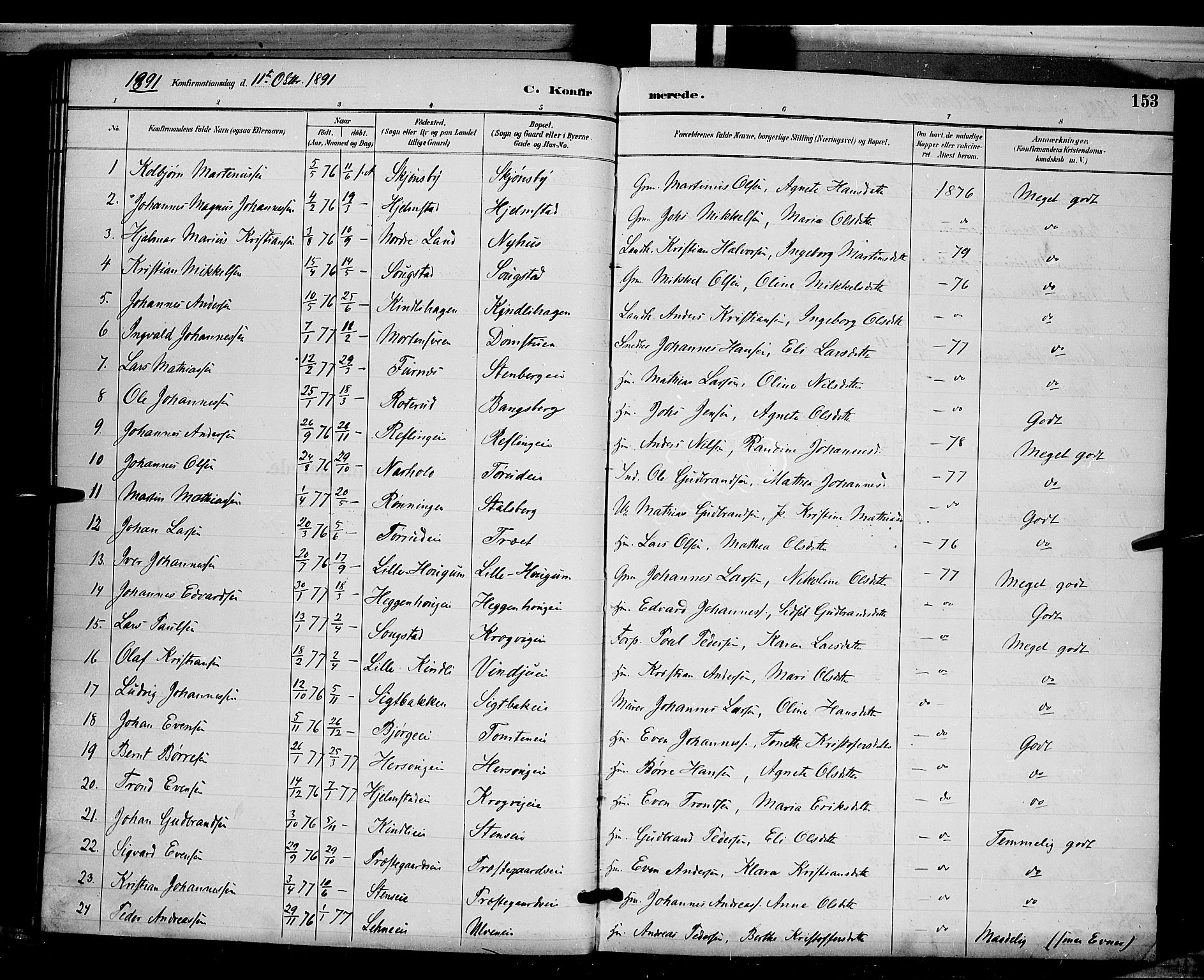 Ringsaker prestekontor, SAH/PREST-014/L/La/L0012: Parish register (copy) no. 12, 1891-1902, p. 153