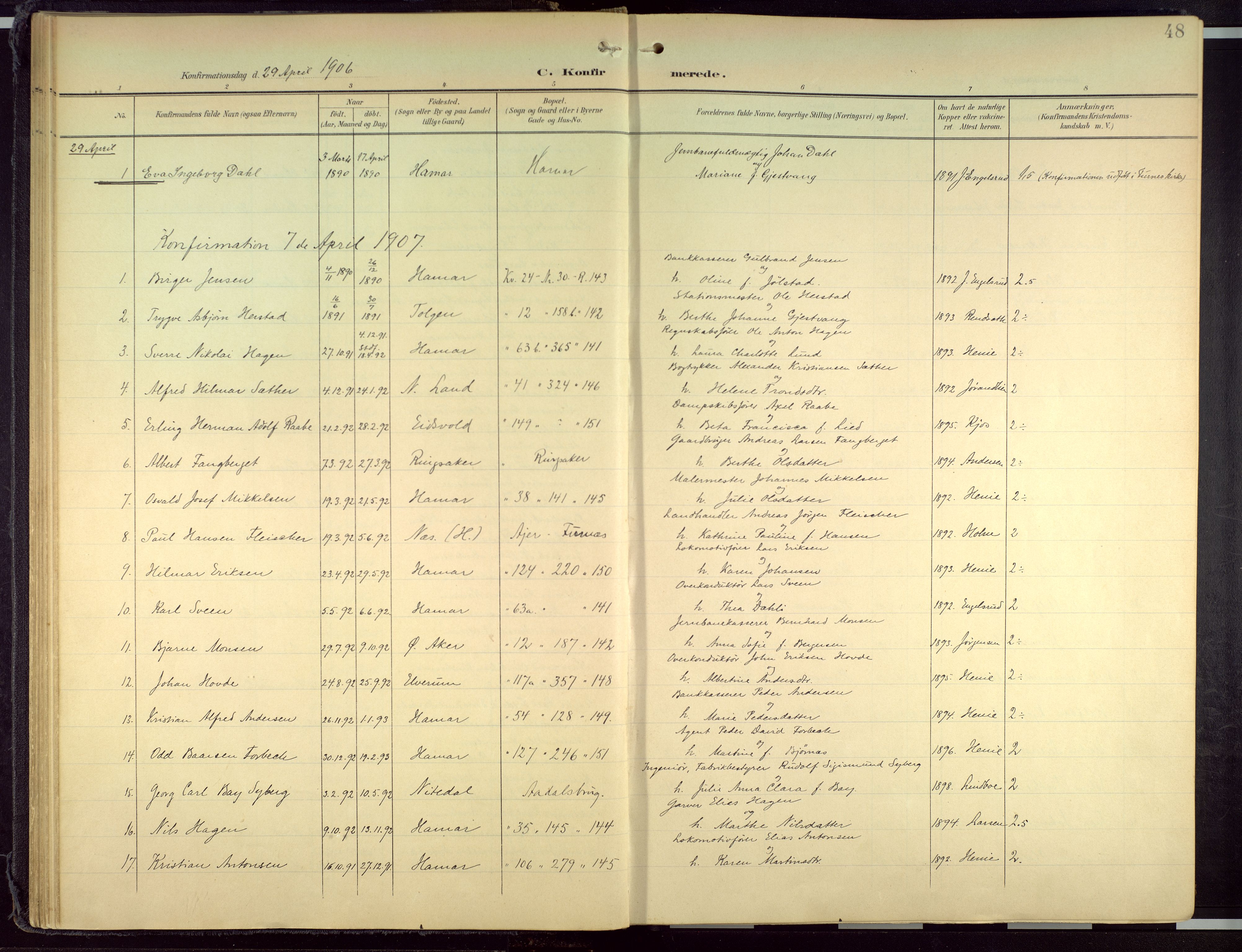 Hamar prestekontor, AV/SAH-DOMPH-002/H/Ha/Haa/L0004: Parish register (official) no. 4, 1899-1973, p. 48