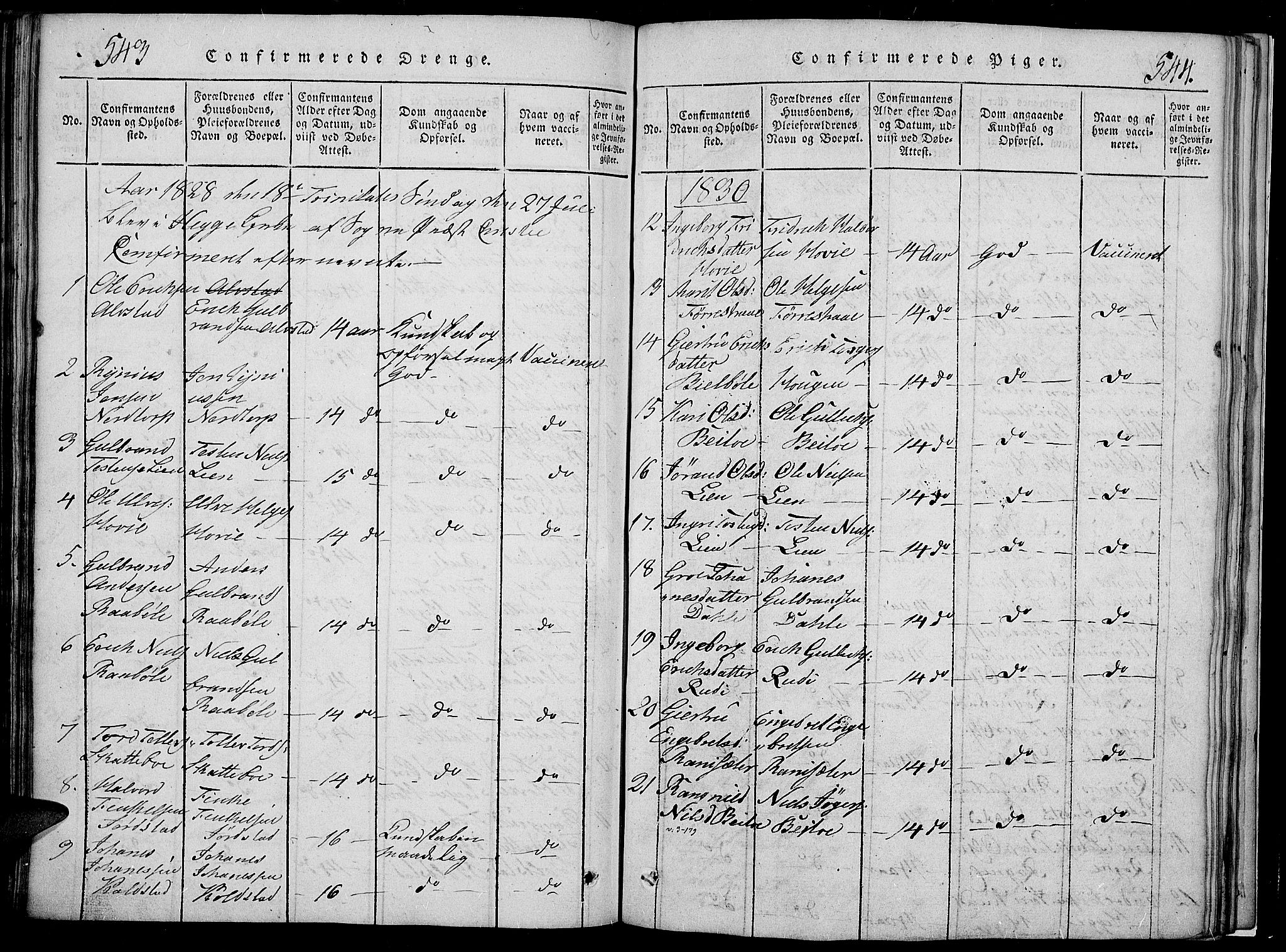 Slidre prestekontor, SAH/PREST-134/H/Ha/Hab/L0002: Parish register (copy) no. 2, 1814-1839, p. 543-544