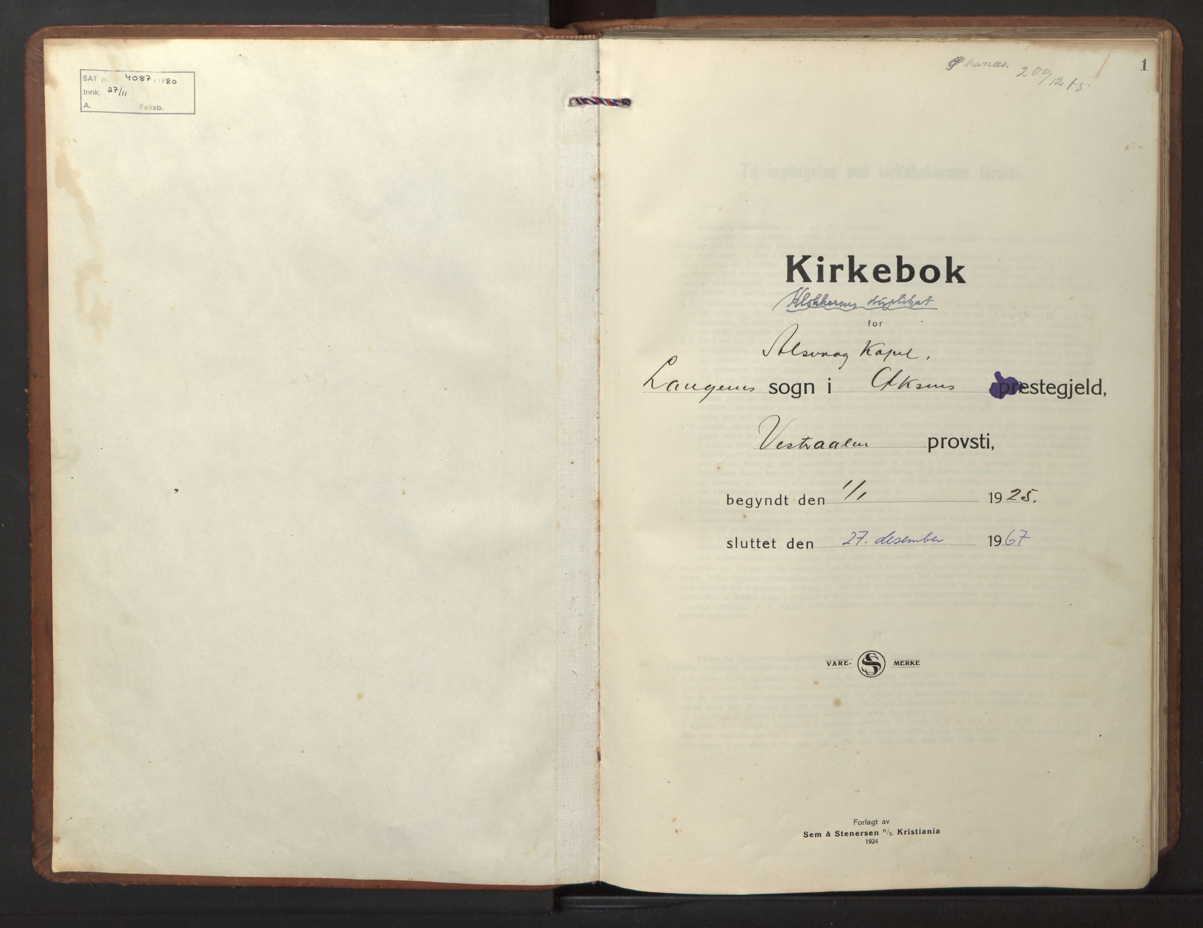 Ministerialprotokoller, klokkerbøker og fødselsregistre - Nordland, AV/SAT-A-1459/894/L1363: Parish register (copy) no. 894C06, 1925-1967, p. 1
