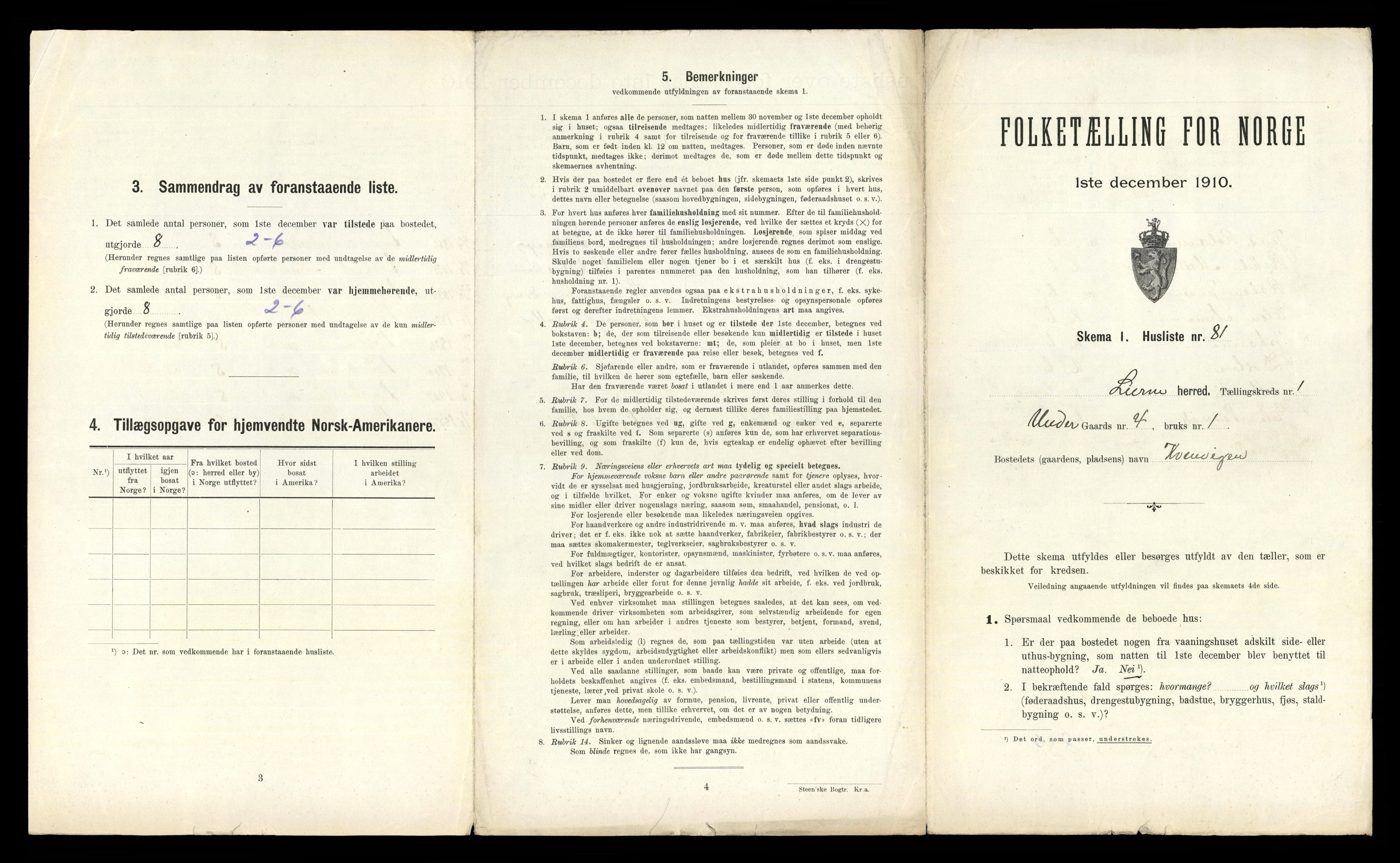 RA, 1910 census for Lierne, 1910, p. 183