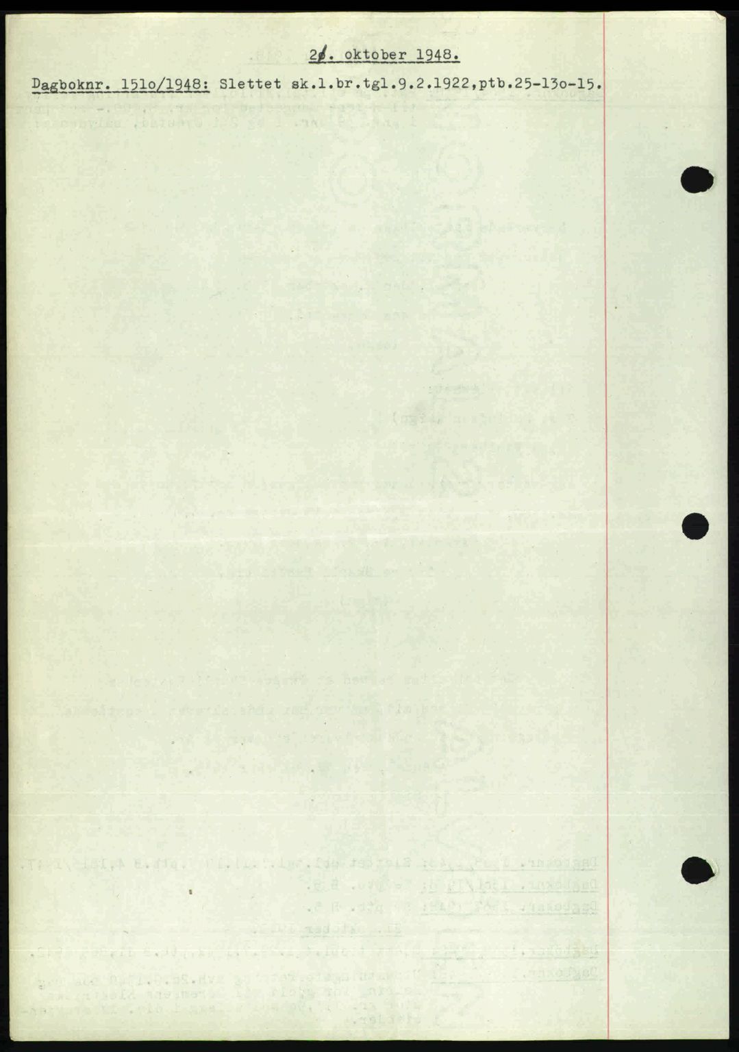 Nedenes sorenskriveri, SAK/1221-0006/G/Gb/Gba/L0059: Mortgage book no. A11, 1948-1948, Diary no: : 1510/1948