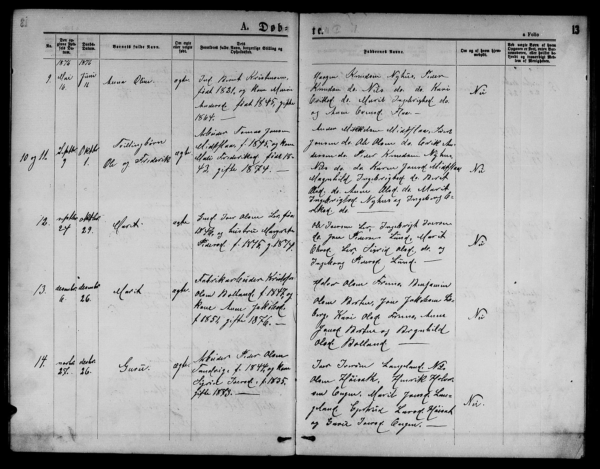 Ministerialprotokoller, klokkerbøker og fødselsregistre - Sør-Trøndelag, SAT/A-1456/693/L1122: Parish register (copy) no. 693C03, 1870-1886, p. 13