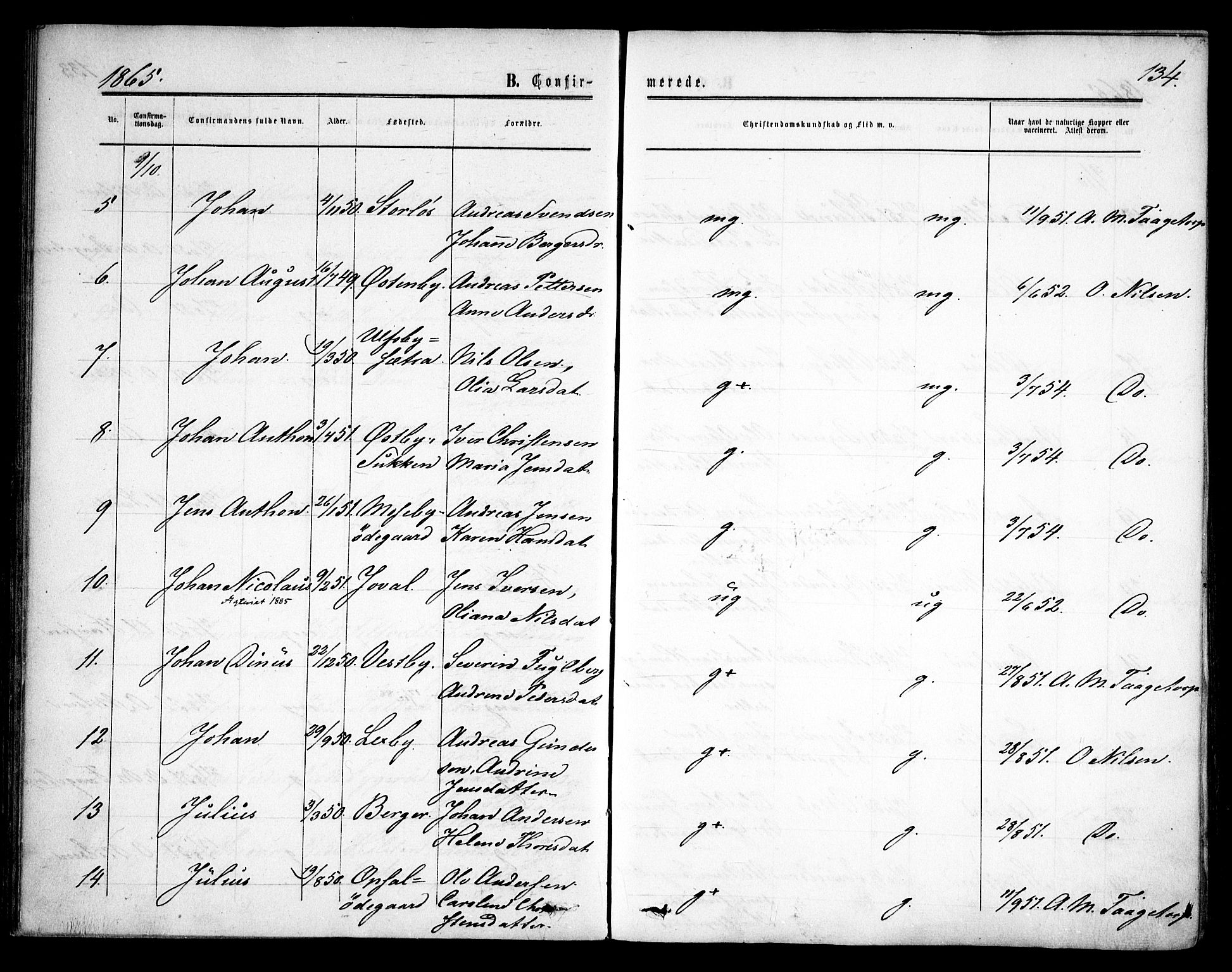 Rødenes prestekontor Kirkebøker, AV/SAO-A-2005/F/Fa/L0007: Parish register (official) no. I 7, 1860-1869, p. 134