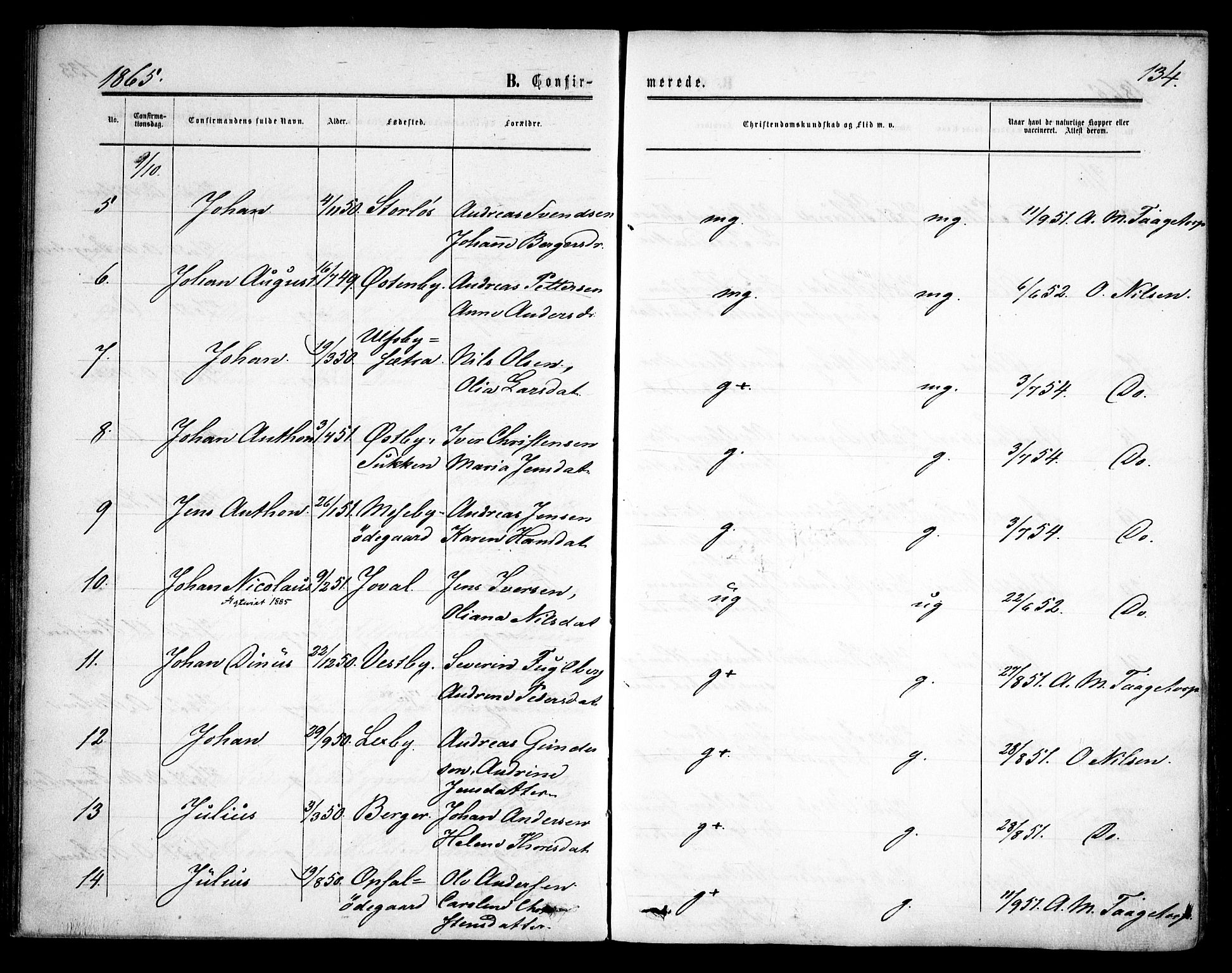 Rødenes prestekontor Kirkebøker, SAO/A-2005/F/Fa/L0007: Parish register (official) no. I 7, 1860-1869, p. 134