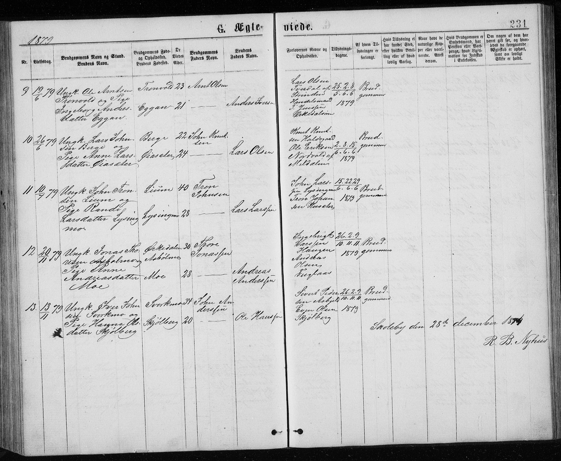 Ministerialprotokoller, klokkerbøker og fødselsregistre - Sør-Trøndelag, SAT/A-1456/671/L0843: Parish register (copy) no. 671C02, 1873-1892, p. 231