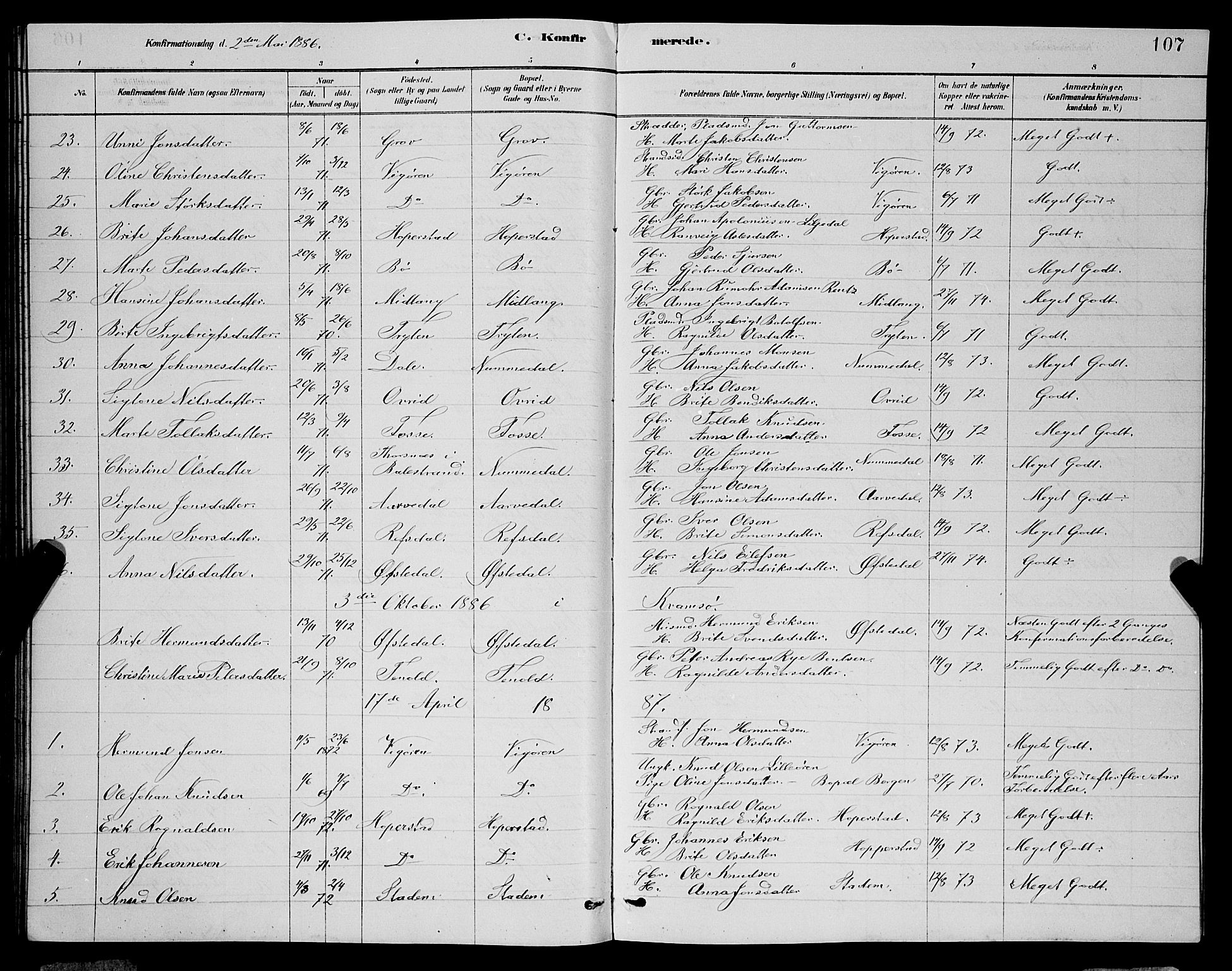 Vik sokneprestembete, SAB/A-81501: Parish register (copy) no. A 3, 1878-1894, p. 107