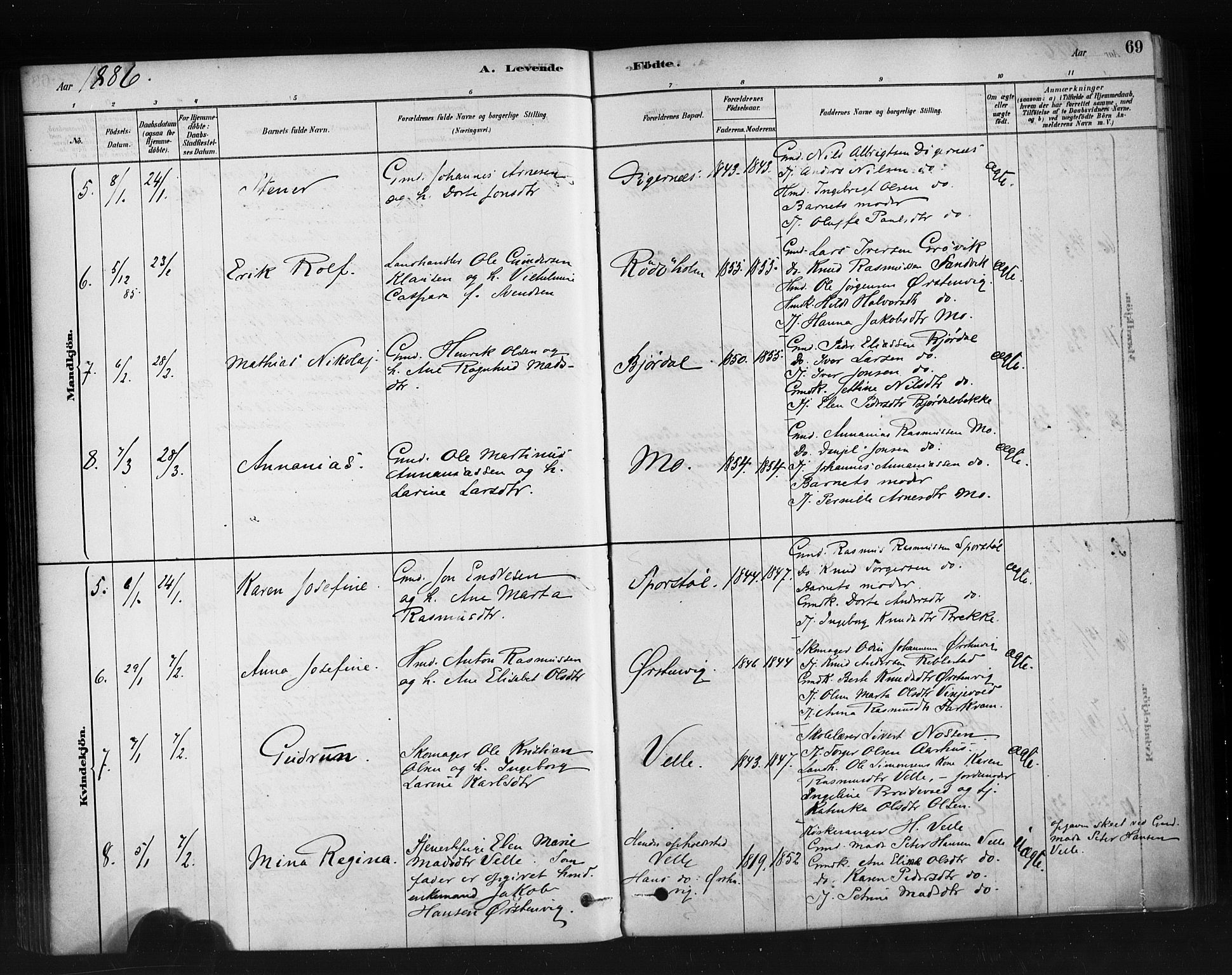 Ministerialprotokoller, klokkerbøker og fødselsregistre - Møre og Romsdal, AV/SAT-A-1454/513/L0176: Parish register (official) no. 513A03, 1877-1889, p. 69