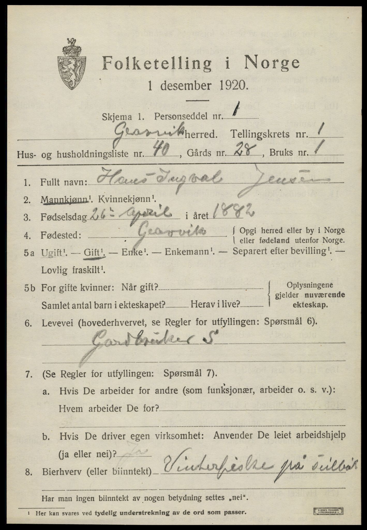 SAT, 1920 census for Gravvik, 1920, p. 734