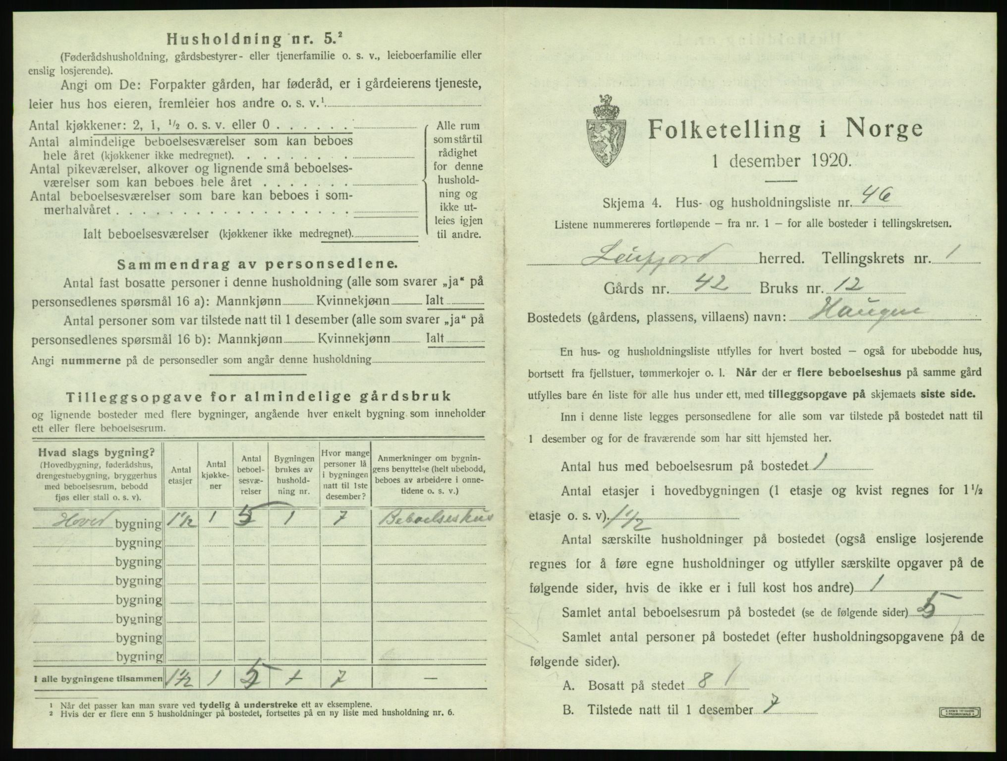 SAT, 1920 census for Leirfjord, 1920, p. 125