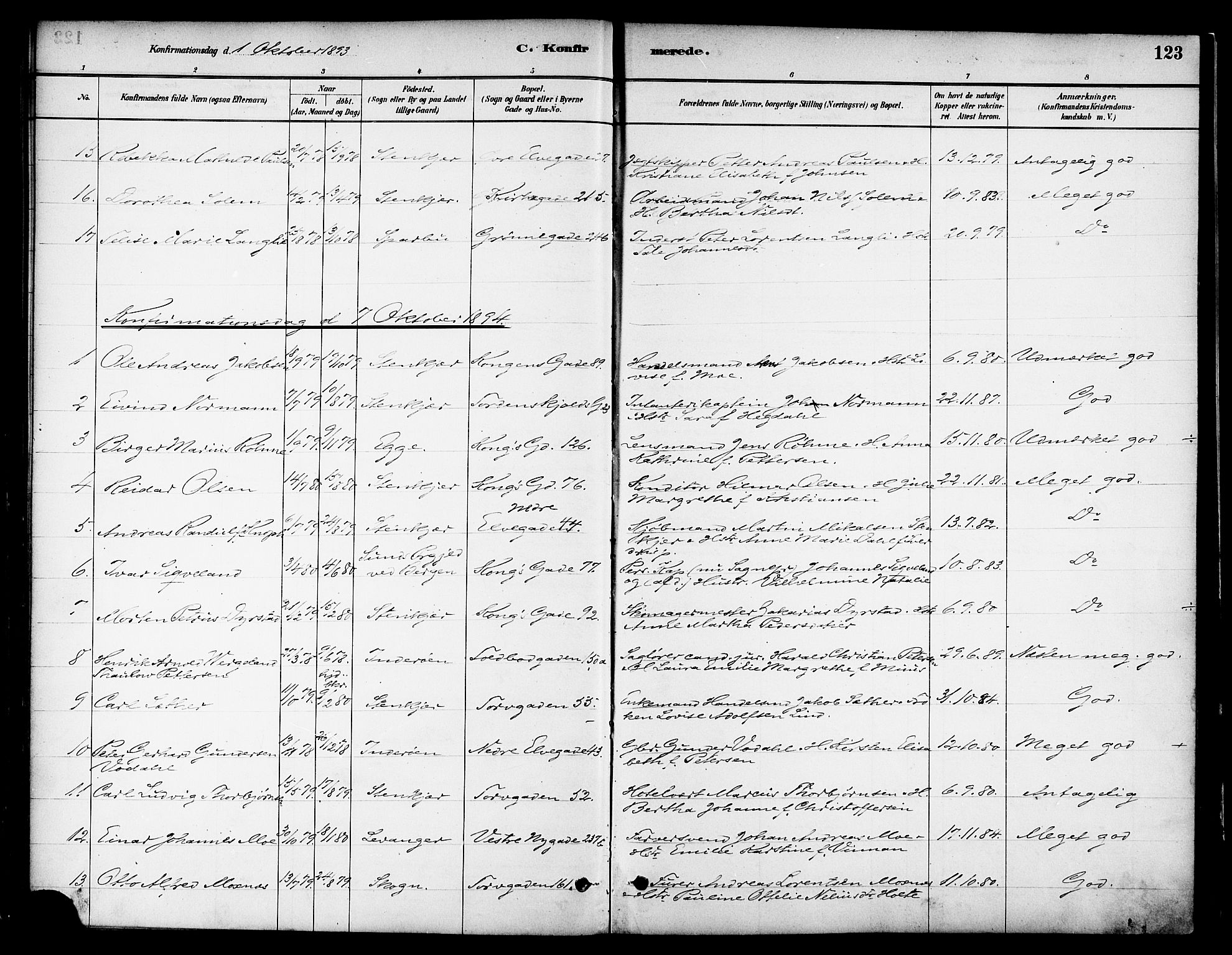 Ministerialprotokoller, klokkerbøker og fødselsregistre - Nord-Trøndelag, SAT/A-1458/739/L0371: Parish register (official) no. 739A03, 1881-1895, p. 123