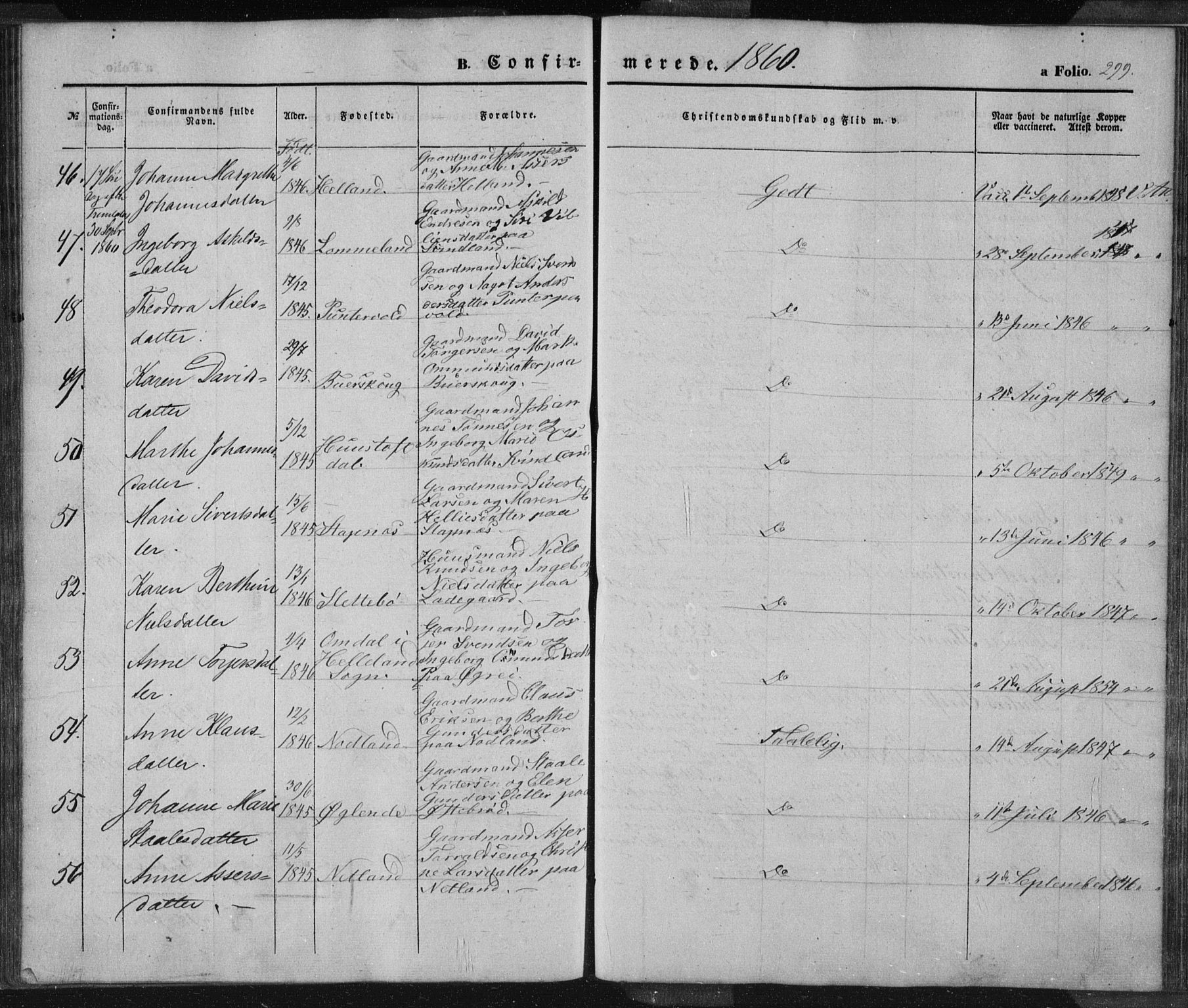 Eigersund sokneprestkontor, SAST/A-101807/S08/L0012: Parish register (official) no. A 12.1, 1850-1865, p. 299