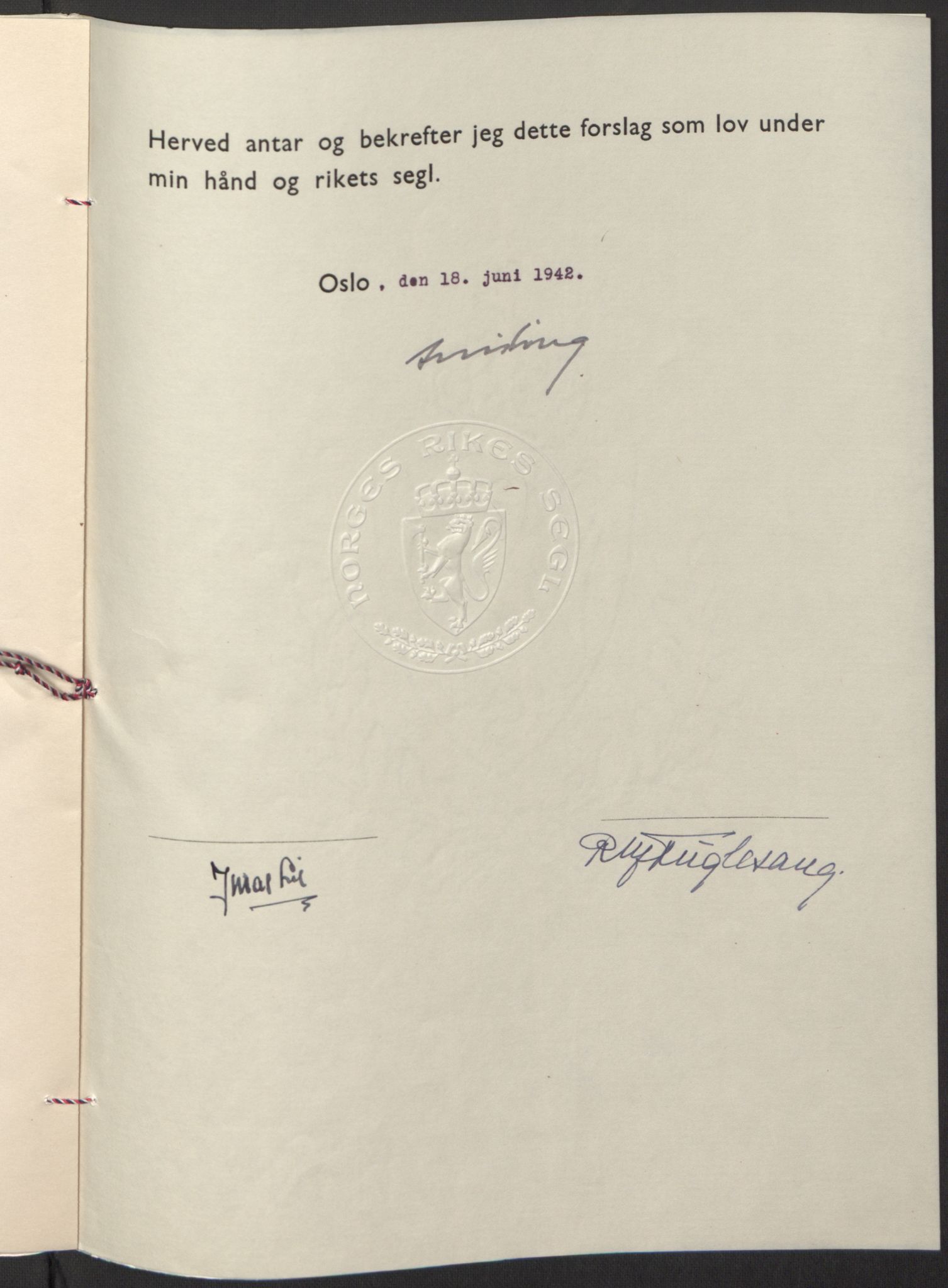 NS-administrasjonen 1940-1945 (Statsrådsekretariatet, de kommisariske statsråder mm), AV/RA-S-4279/D/Db/L0098: Lover II, 1942, p. 88