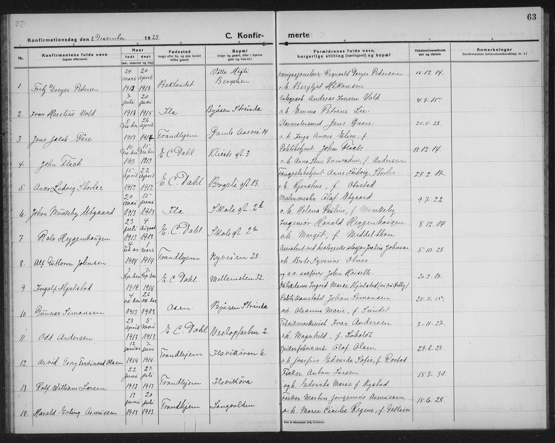 Ministerialprotokoller, klokkerbøker og fødselsregistre - Sør-Trøndelag, AV/SAT-A-1456/603/L0175: Parish register (copy) no. 603C03, 1923-1941, p. 63