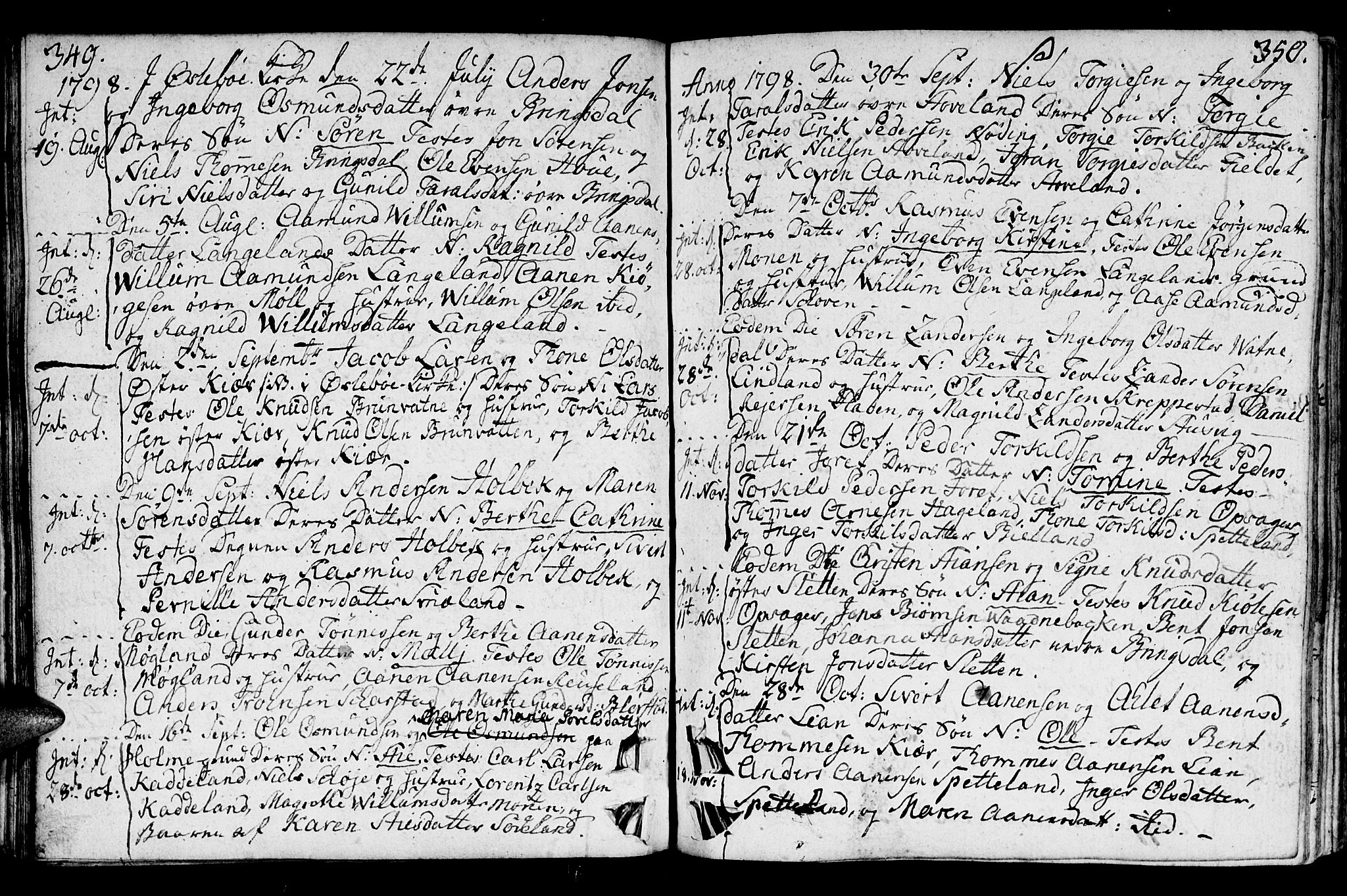 Holum sokneprestkontor, AV/SAK-1111-0022/F/Fa/Faa/L0003: Parish register (official) no. A 3, 1780-1821, p. 349-350