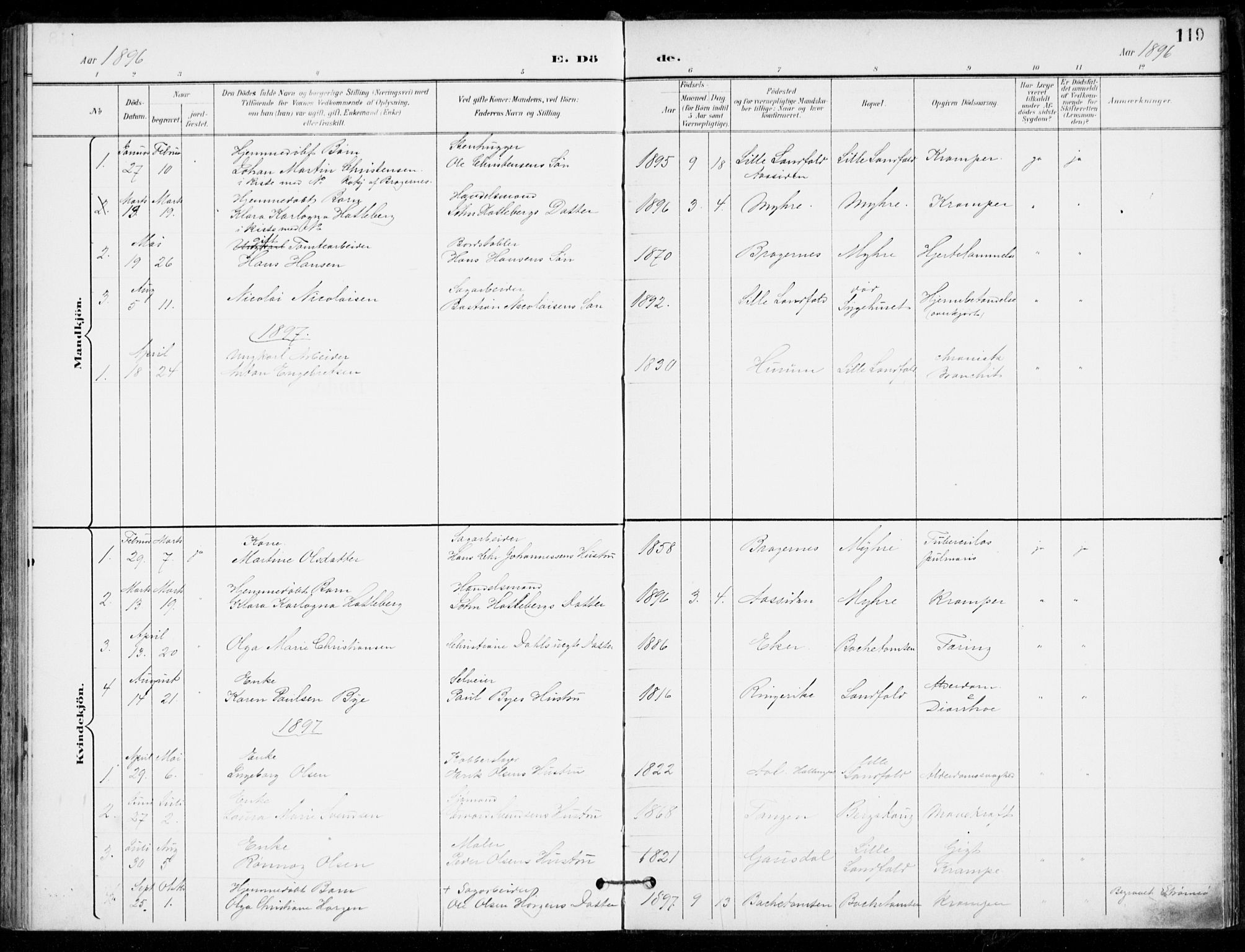 Åssiden kirkebøker, SAKO/A-251/F/Fa/L0002: Parish register (official) no. 2, 1896-1916, p. 119