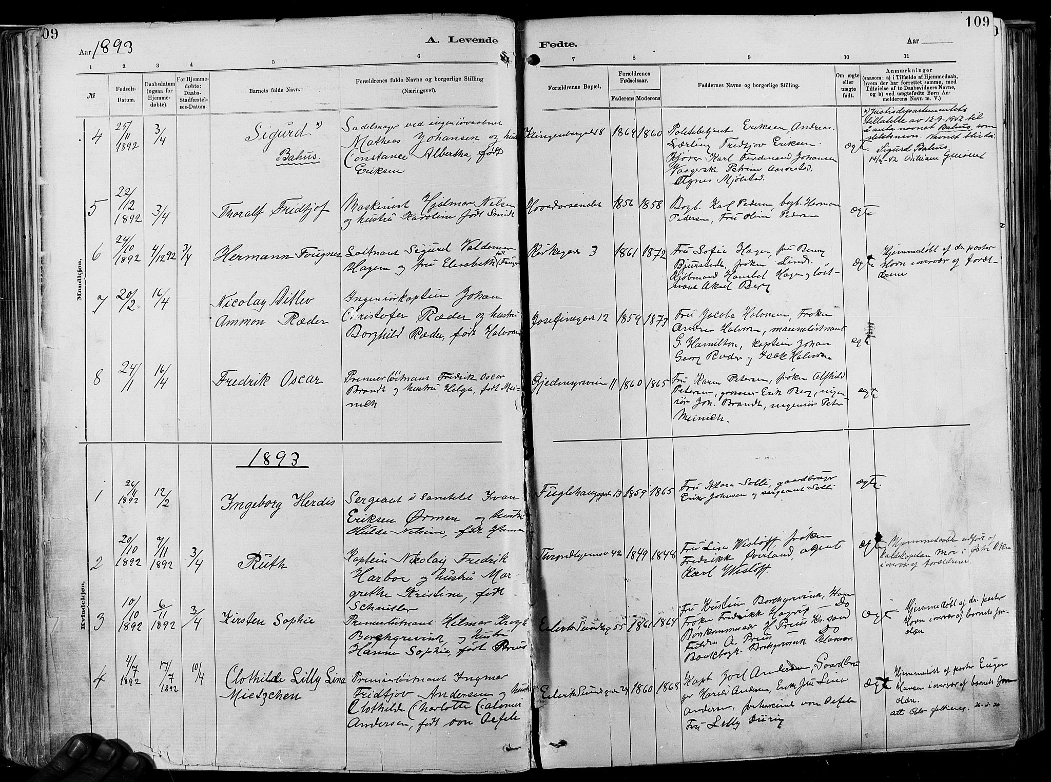 Garnisonsmenigheten Kirkebøker, AV/SAO-A-10846/F/Fa/L0012: Parish register (official) no. 12, 1880-1893, p. 109