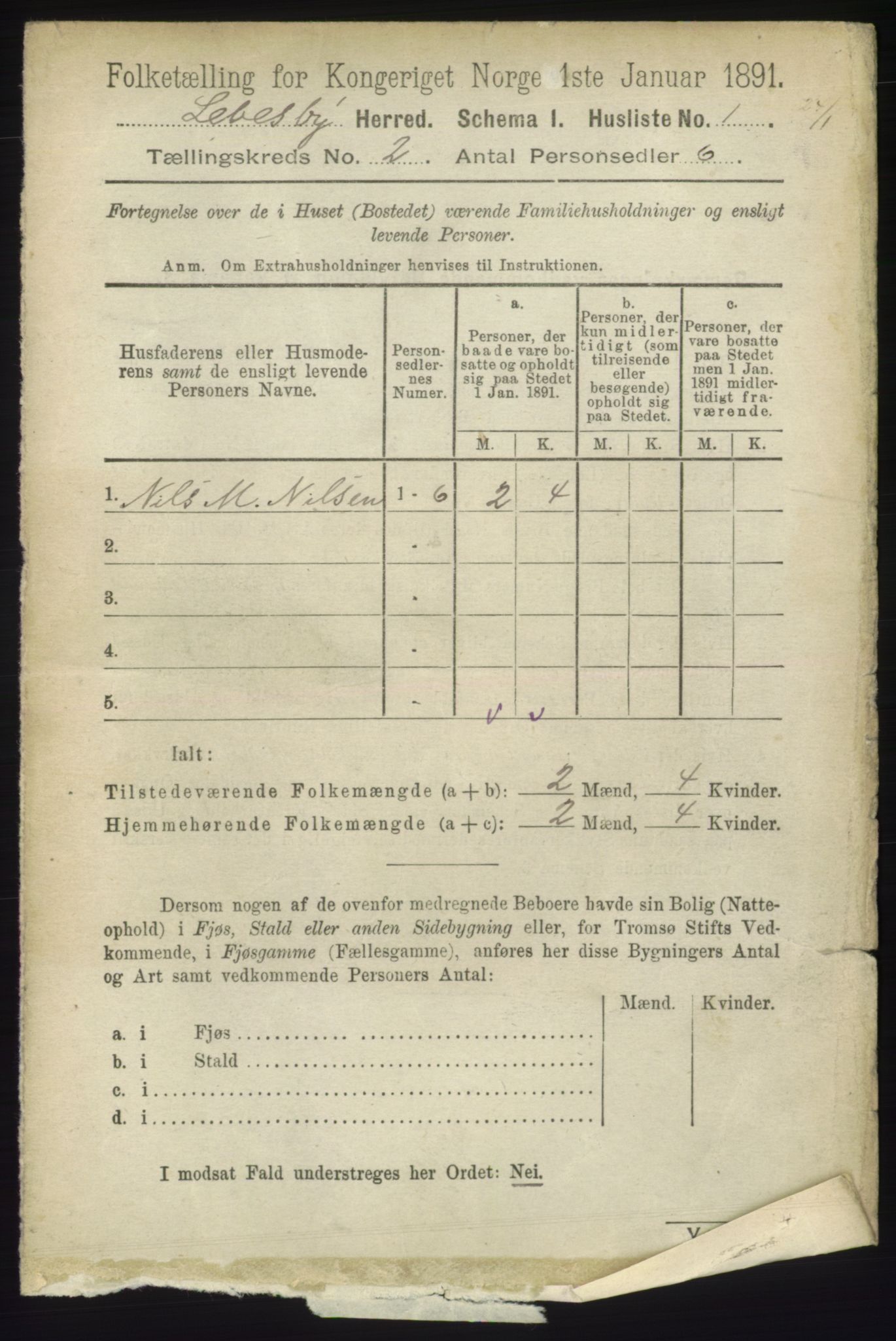 RA, 1891 census for 2022 Lebesby, 1891, p. 254