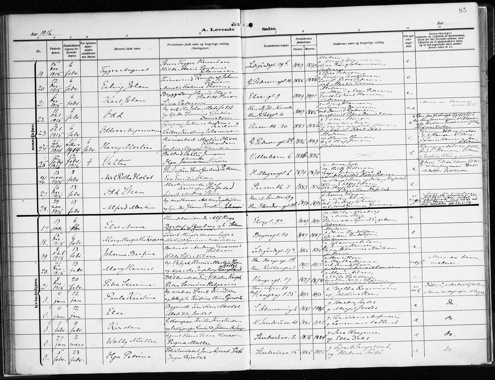 Sandviken Sokneprestembete, AV/SAB-A-77601/H/Ha/L0007: Parish register (official) no. B 4, 1912-1924, p. 85