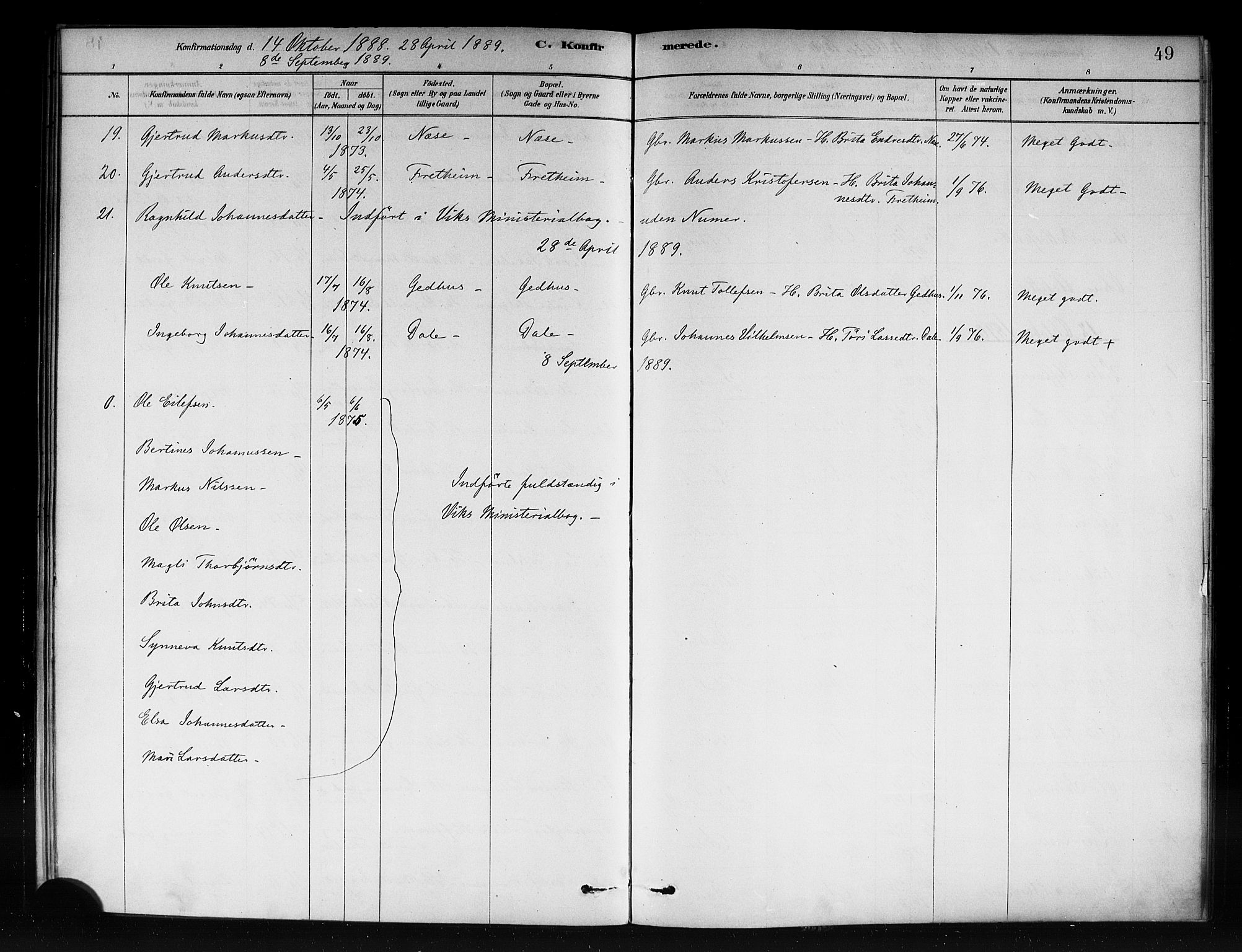 Vik sokneprestembete, AV/SAB-A-81501/H/Haa/Haac/L0001: Parish register (official) no. C 1, 1878-1890, p. 49