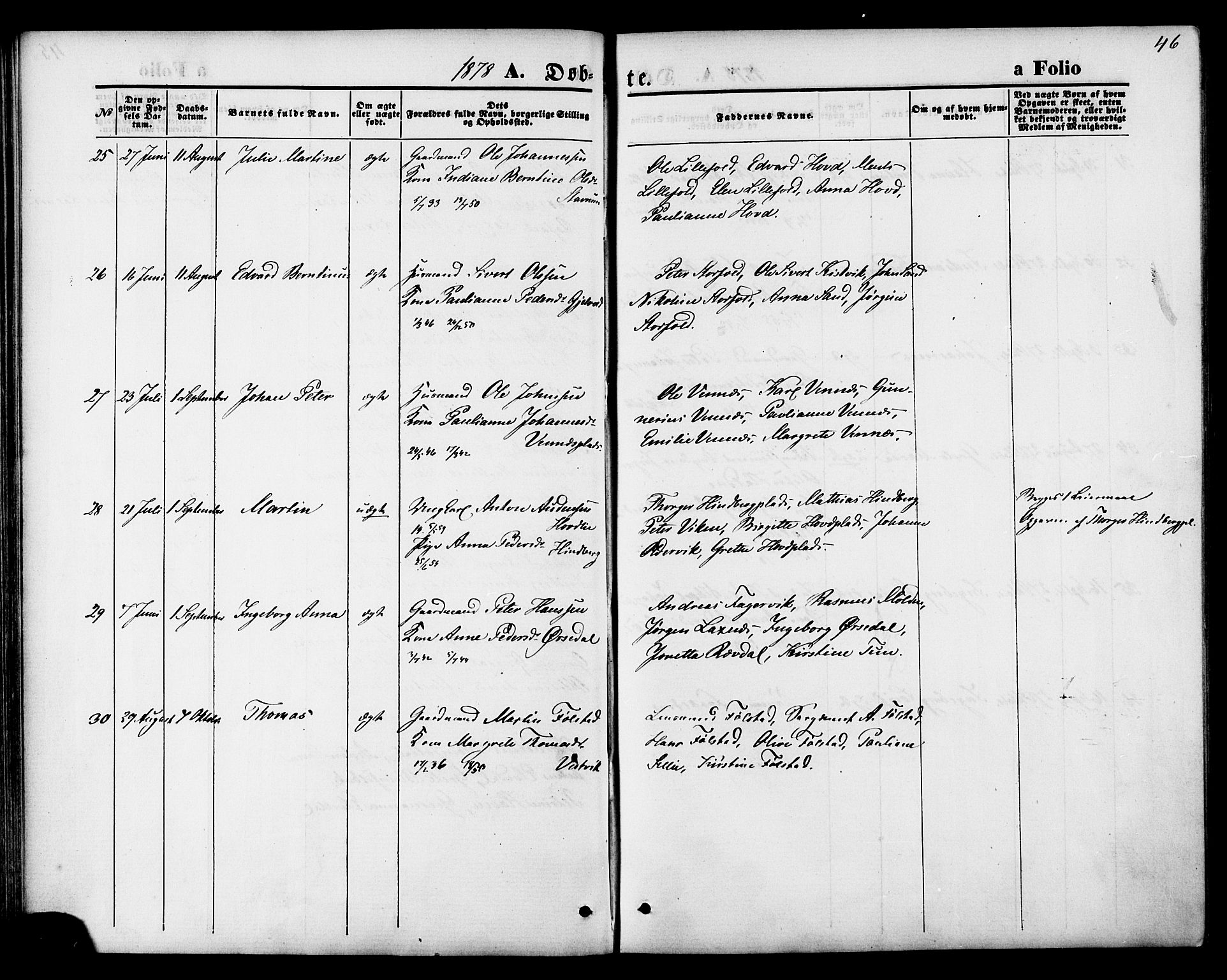 Ministerialprotokoller, klokkerbøker og fødselsregistre - Nord-Trøndelag, AV/SAT-A-1458/744/L0419: Parish register (official) no. 744A03, 1867-1881, p. 46