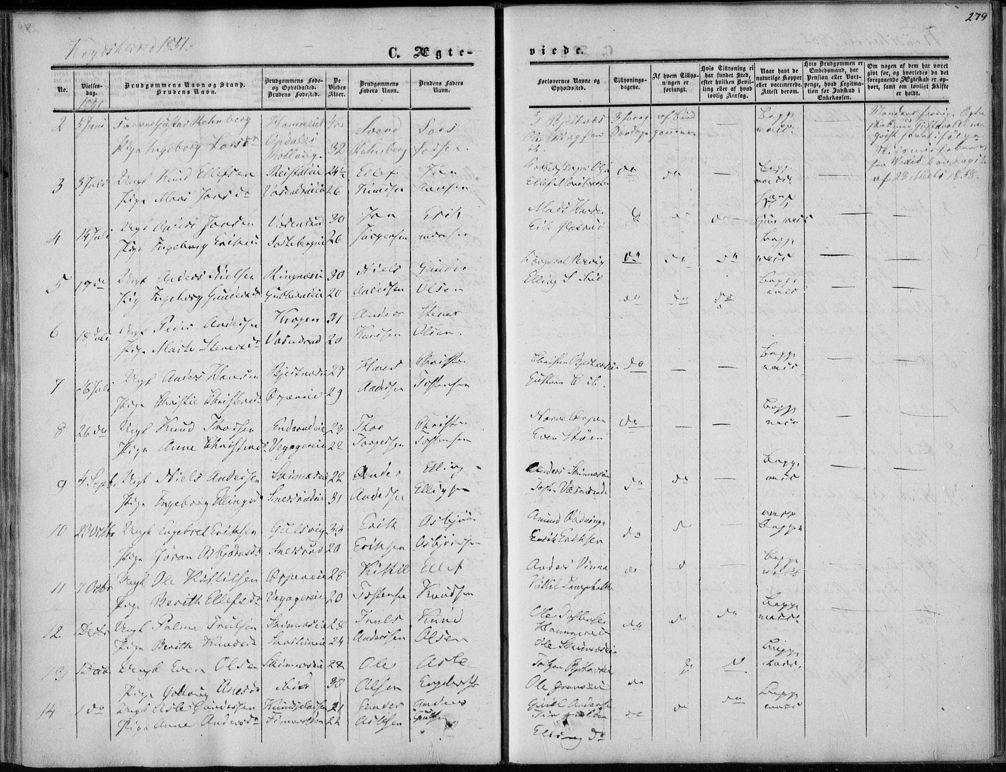 Sigdal kirkebøker, AV/SAKO-A-245/F/Fa/L0008: Parish register (official) no. I 8, 1850-1859, p. 279