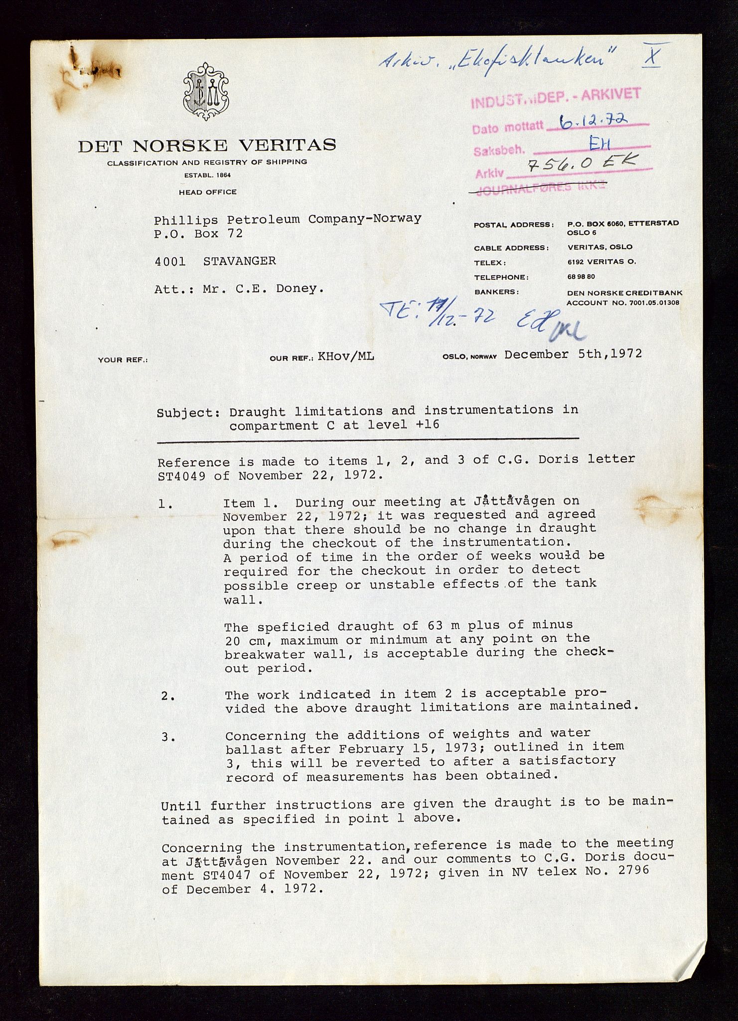 Industridepartementet, Oljekontoret, AV/SAST-A-101348/Dc/L0016: 756 Ekofisk center, betongkonstruksjoner, 1971-1972