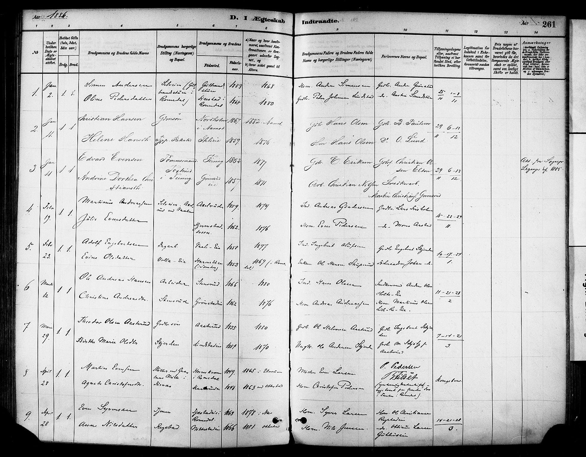 Stange prestekontor, AV/SAH-PREST-002/K/L0017: Parish register (official) no. 17, 1880-1893, p. 261