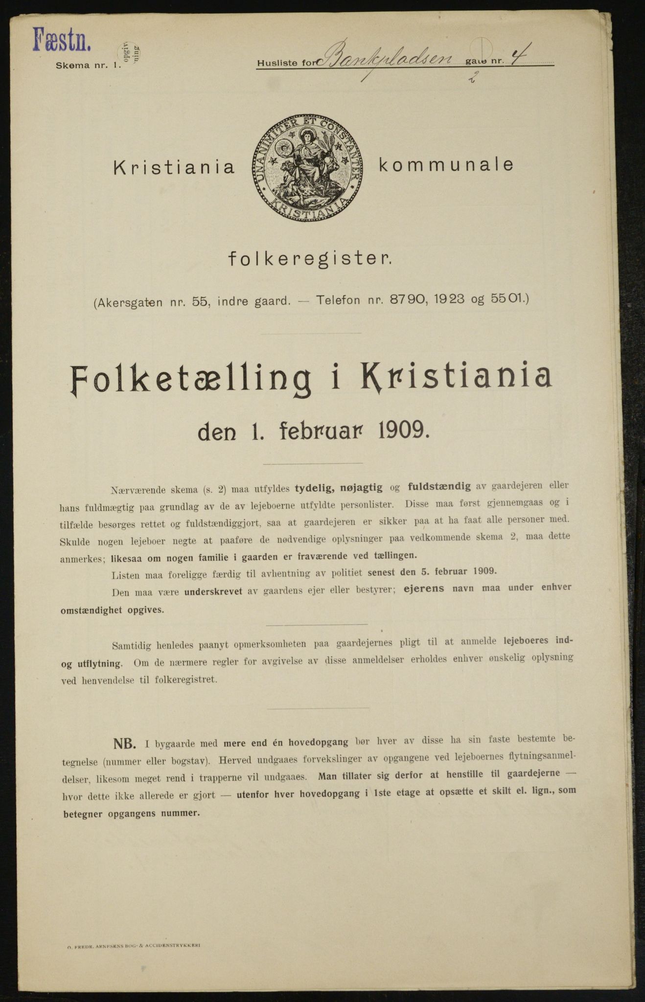 OBA, Municipal Census 1909 for Kristiania, 1909, p. 3094