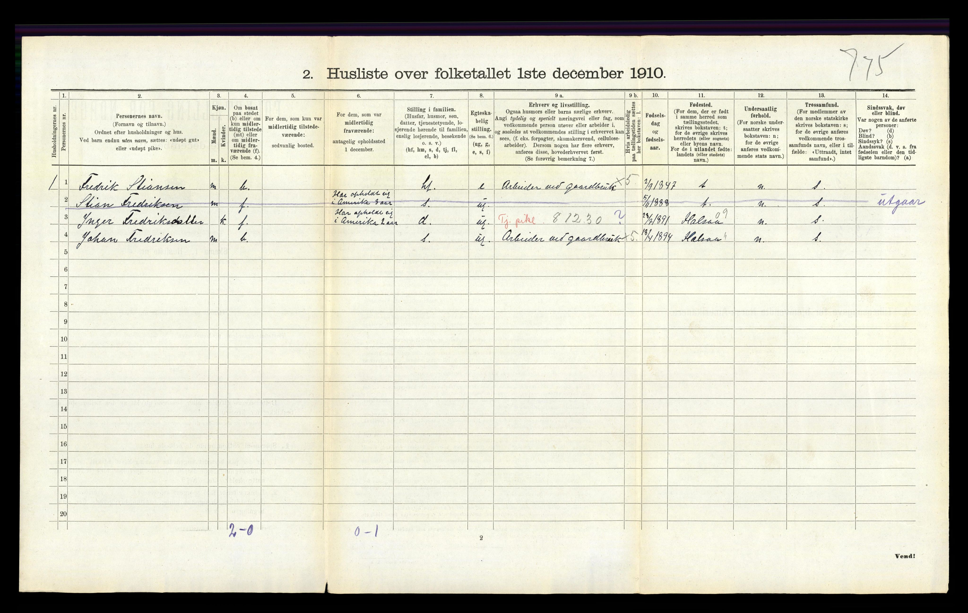 RA, 1910 census for Holum, 1910, p. 413