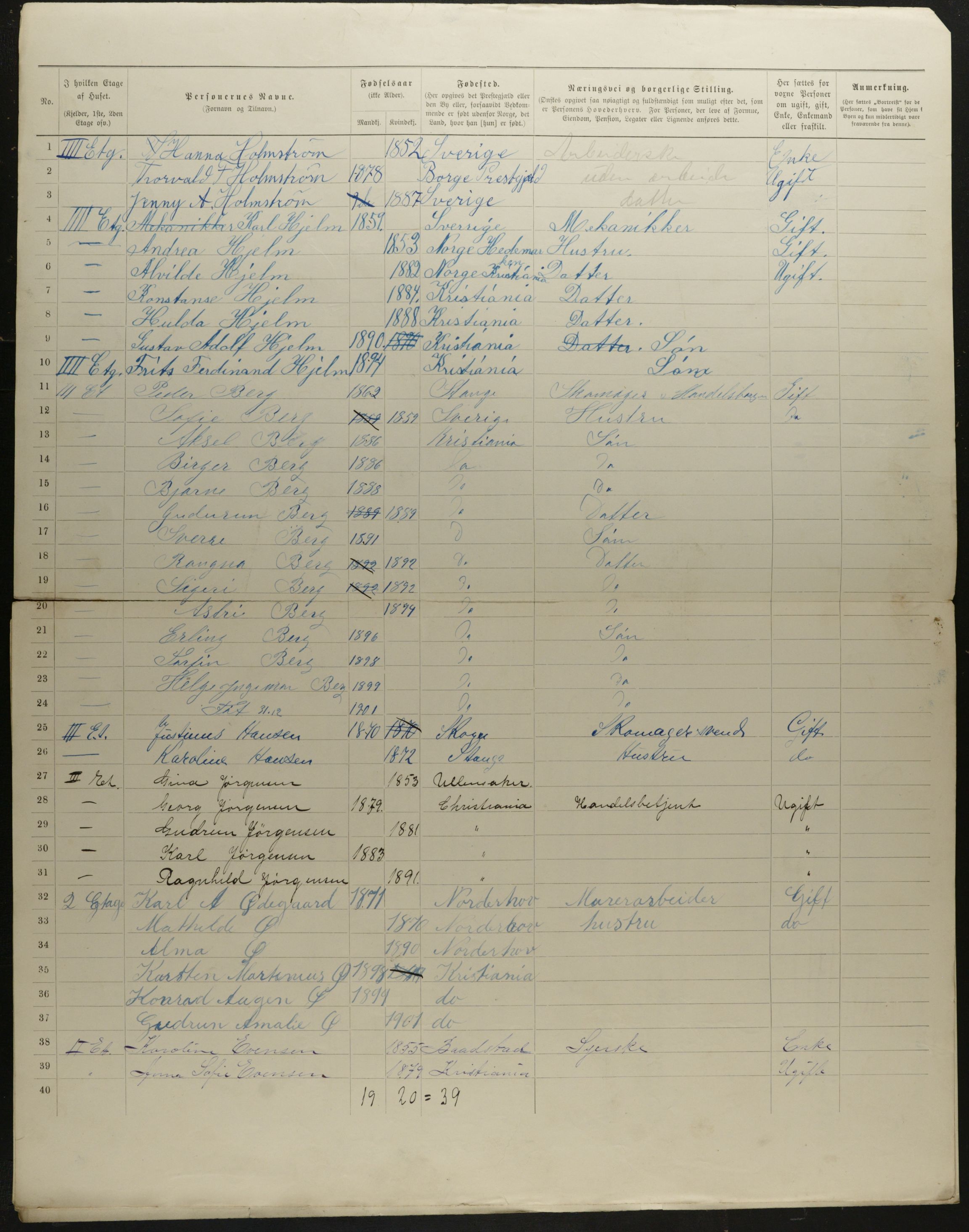 OBA, Municipal Census 1901 for Kristiania, 1901, p. 6296