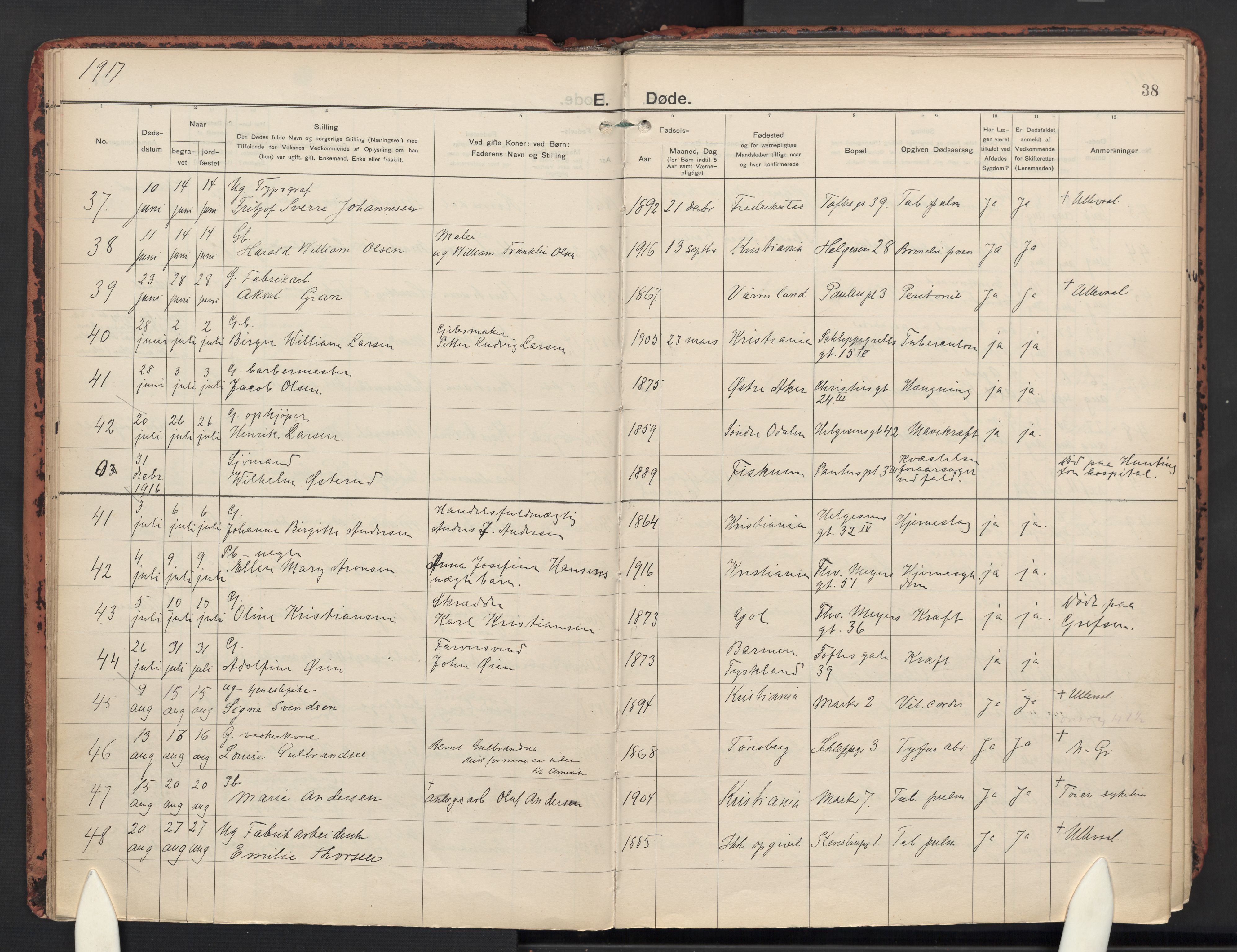 Paulus prestekontor Kirkebøker, AV/SAO-A-10871/F/Fa/L0023: Parish register (official) no. 23, 1915-1932, p. 38