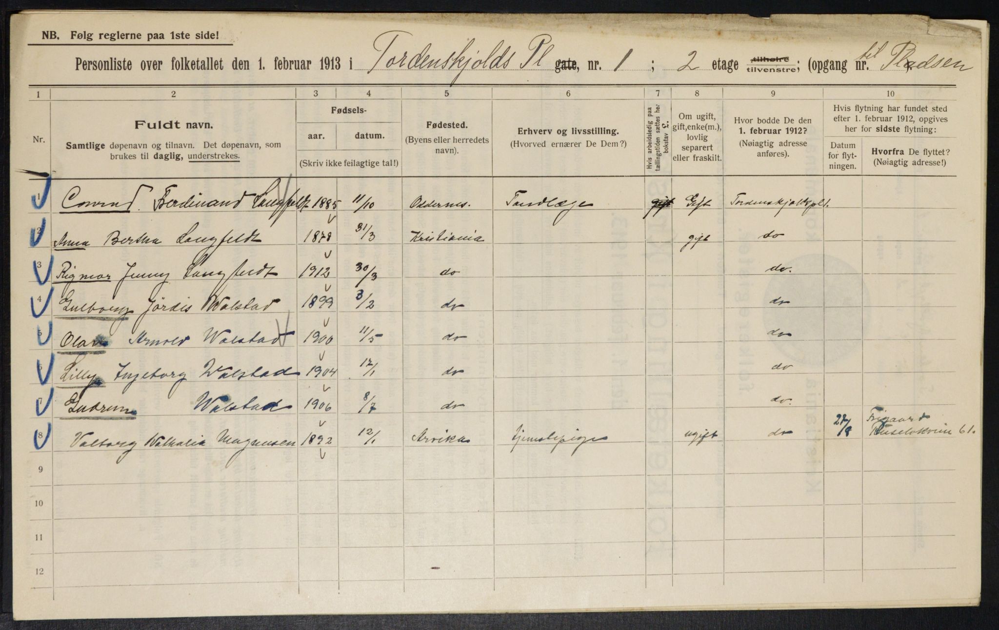 OBA, Municipal Census 1913 for Kristiania, 1913, p. 113821