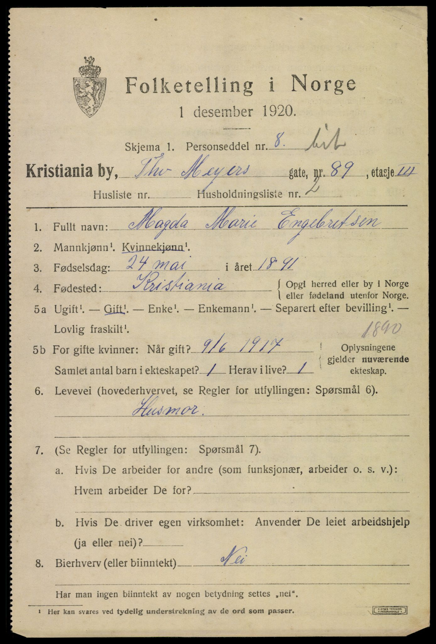 SAO, 1920 census for Kristiania, 1920, p. 580493